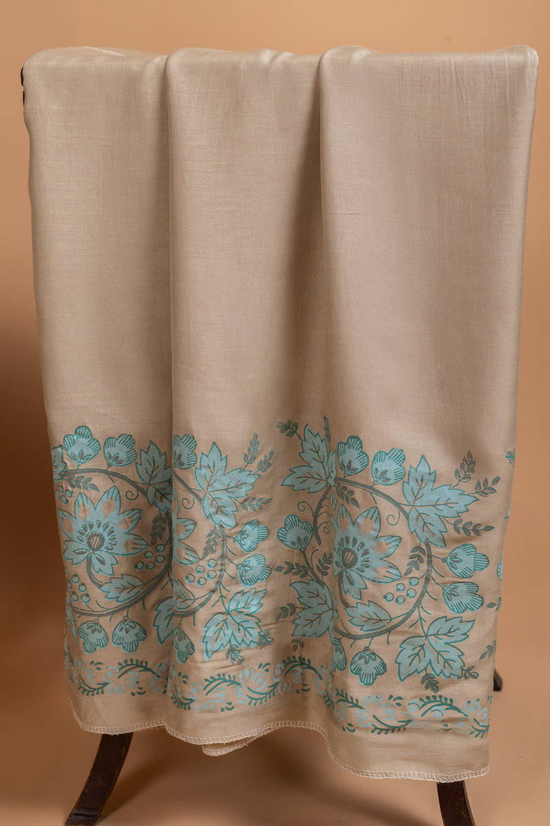Linen Beige with Blue Cotton Unstitched suit