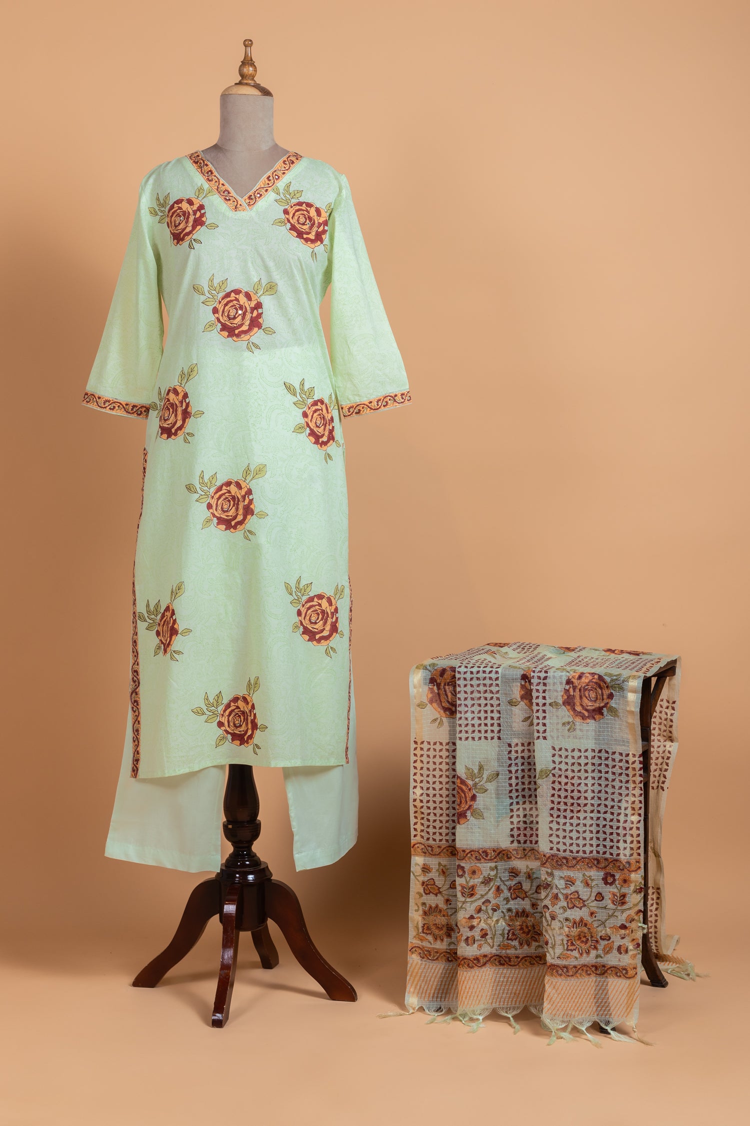 Afreen Pista Green Cotton readymade set