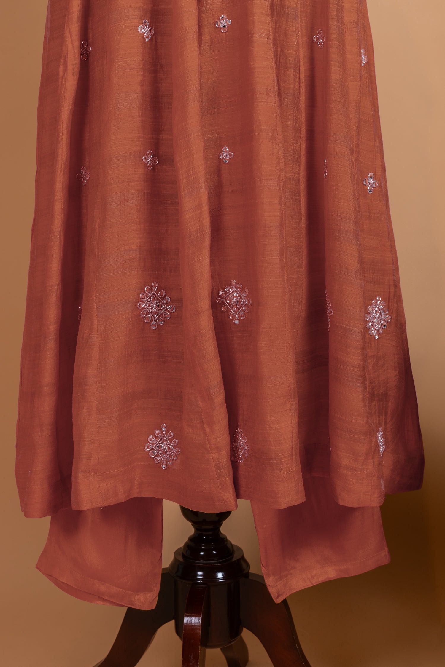 Rust  A-Line Soft Silk Readymade Set