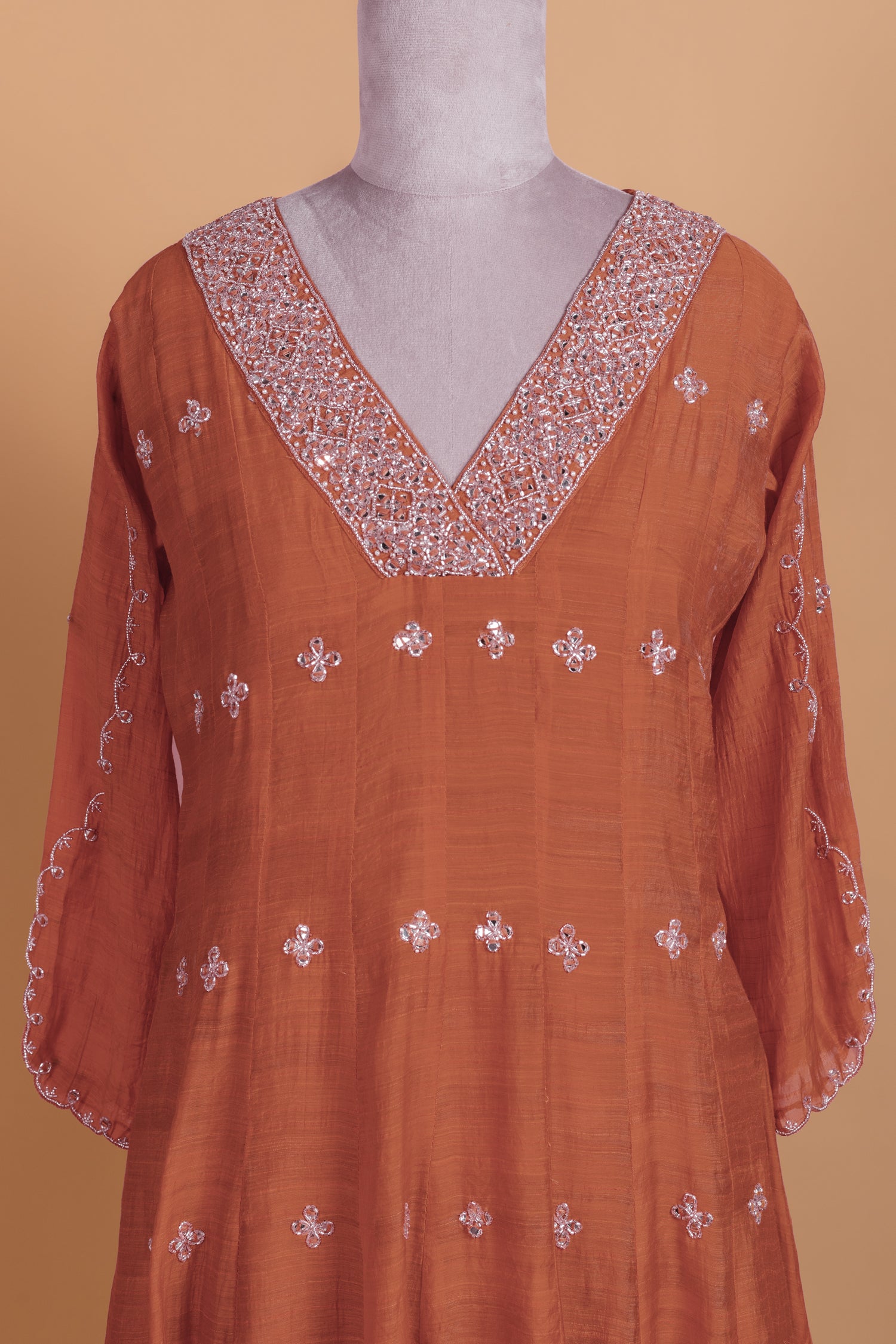 Rust  A-Line Soft Silk Readymade Set