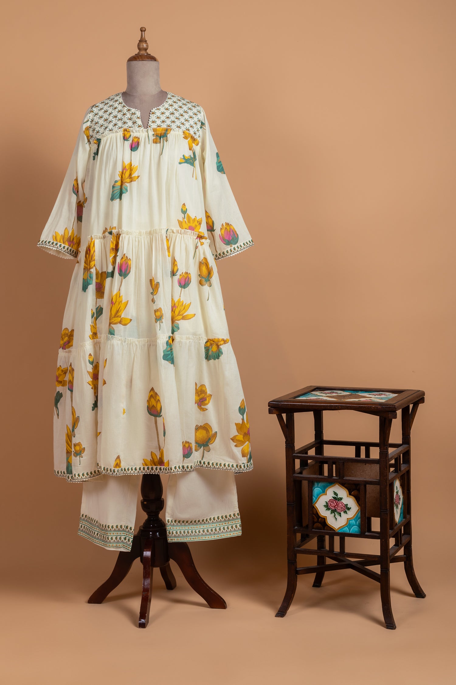 Afreen White with yellow A-Line Readymade Set