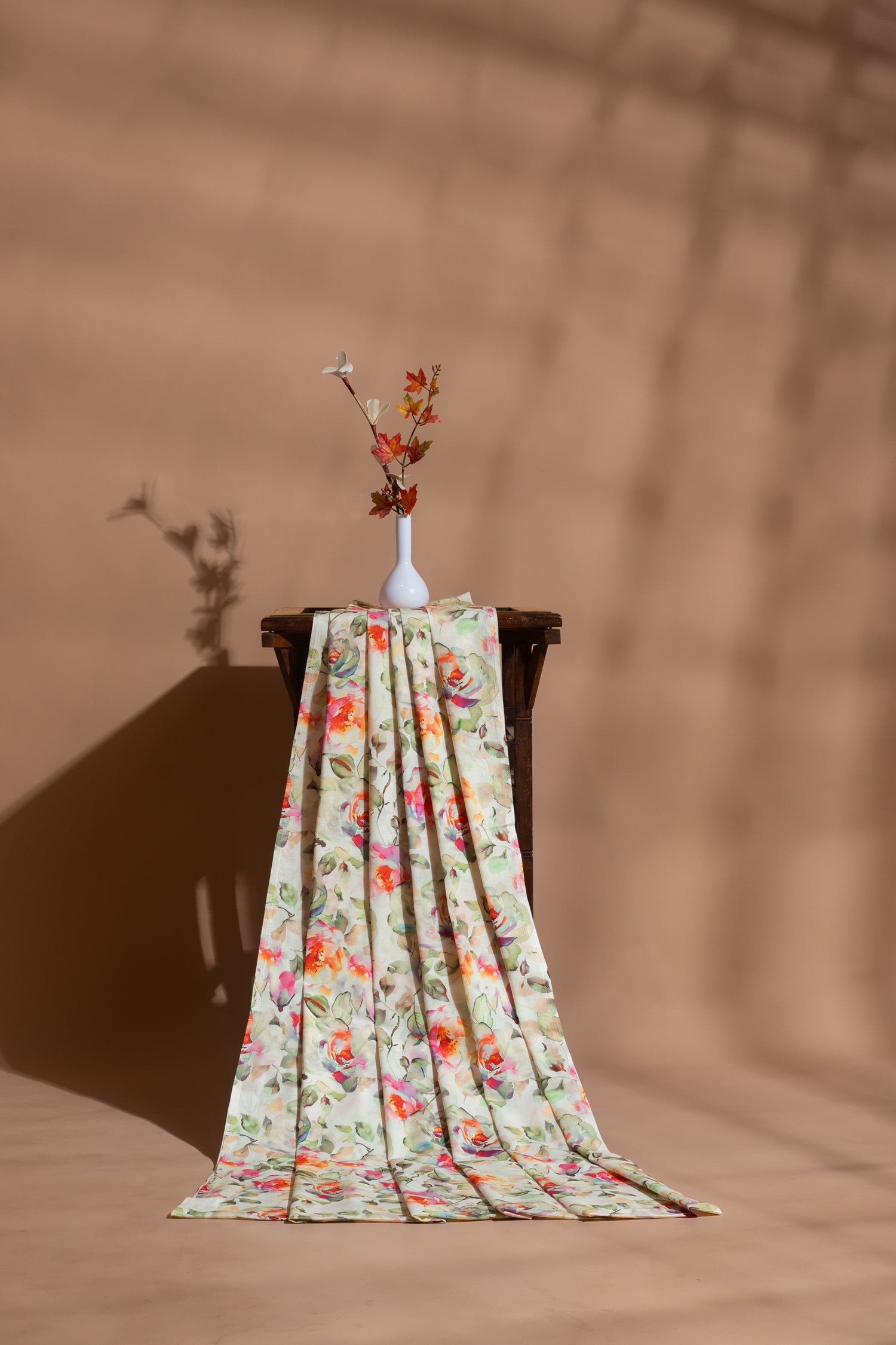 Afreen White Flroal Printed Cotton Blend  Fabric
