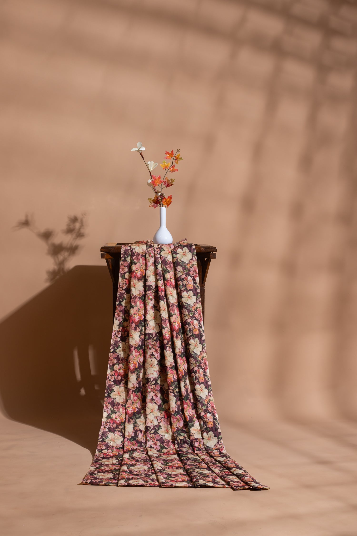 Afreen Deep Plum Floral Printed Cotton Blend Fabric