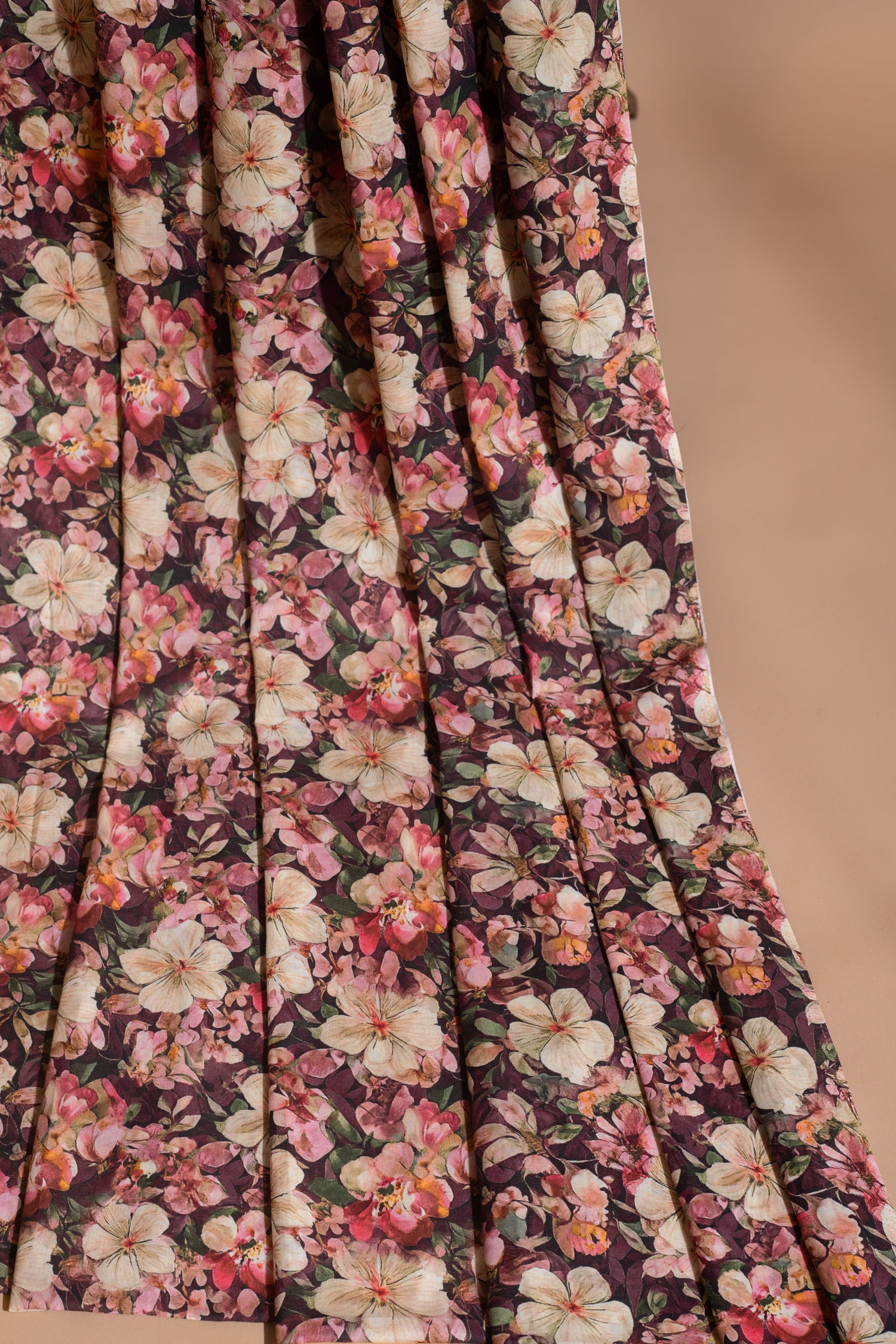 Afreen Deep Plum Floral Printed Cotton Blend Fabric
