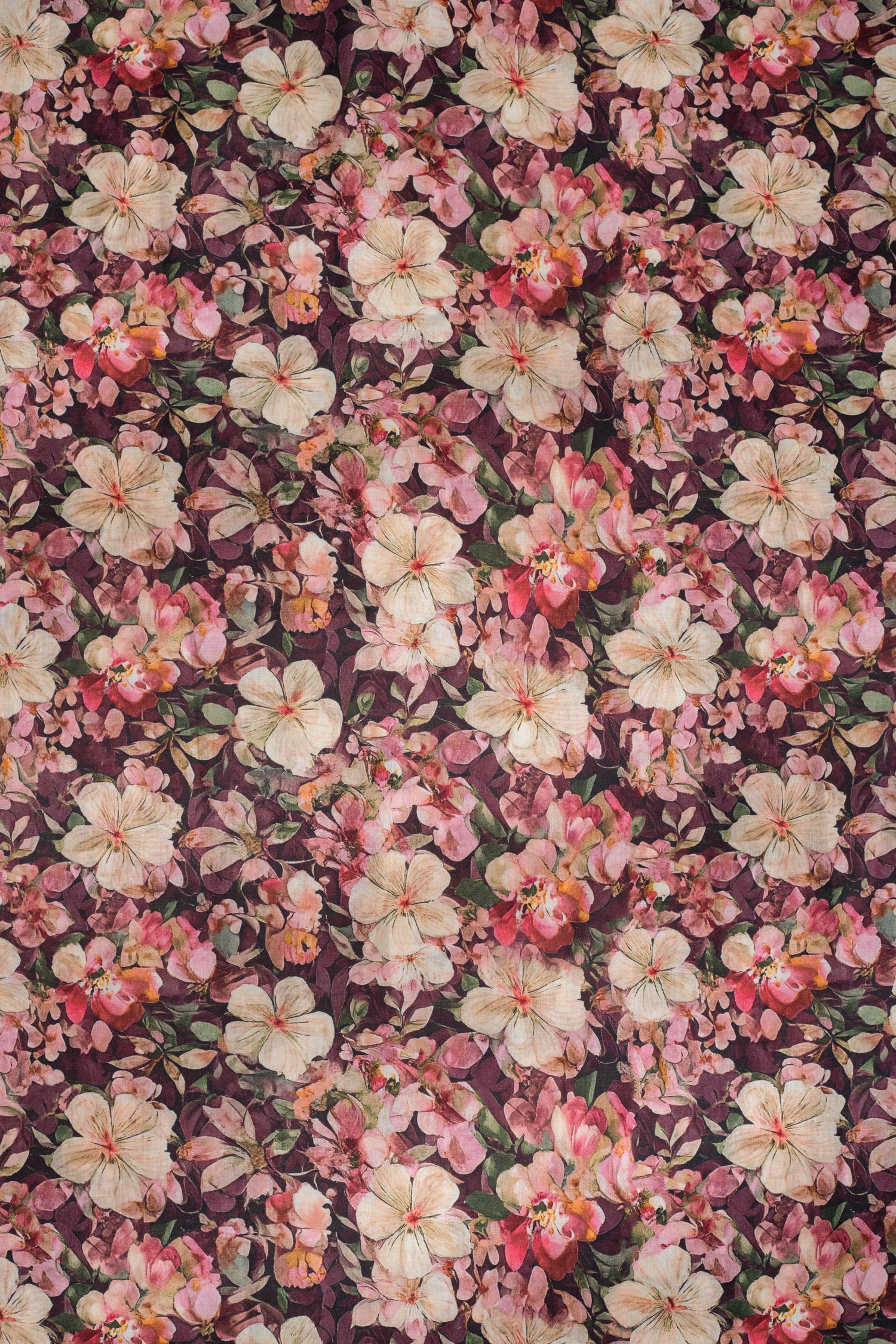 Afreen Deep Plum Floral Printed Cotton Blend Fabric