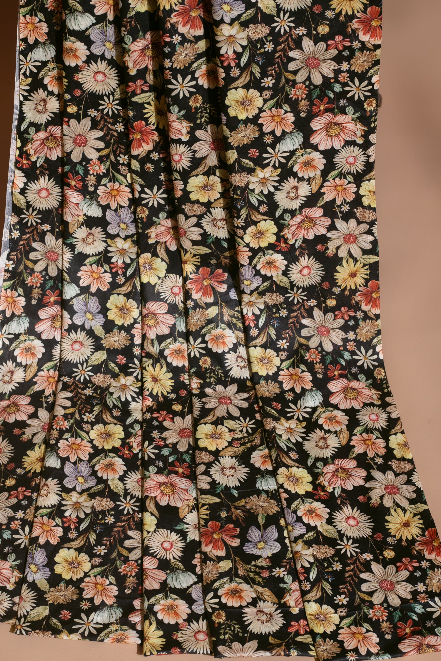 Afreen Black Floral Printed Cotton Blend  Fabric