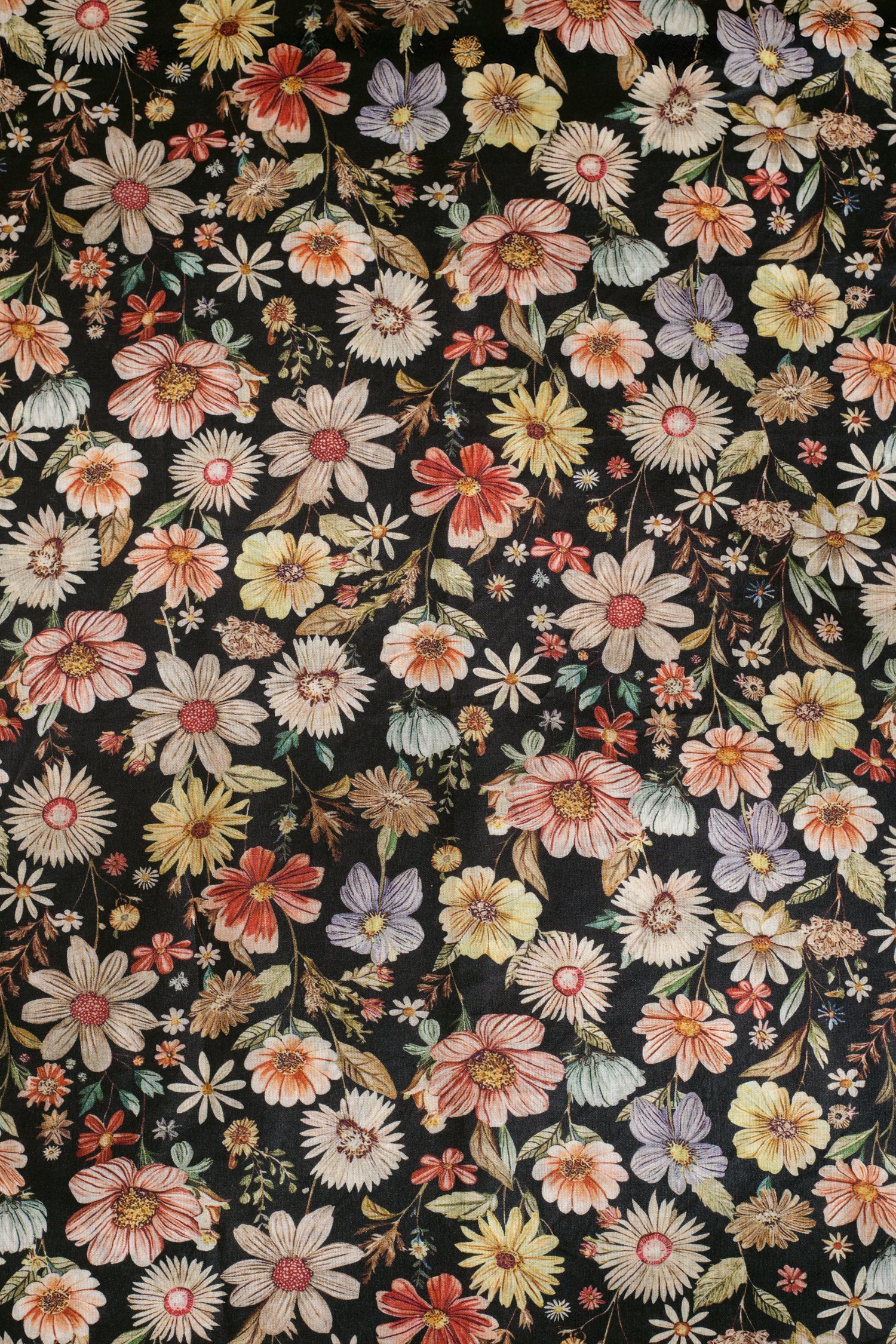 Afreen Black Floral Printed Cotton Blend  Fabric