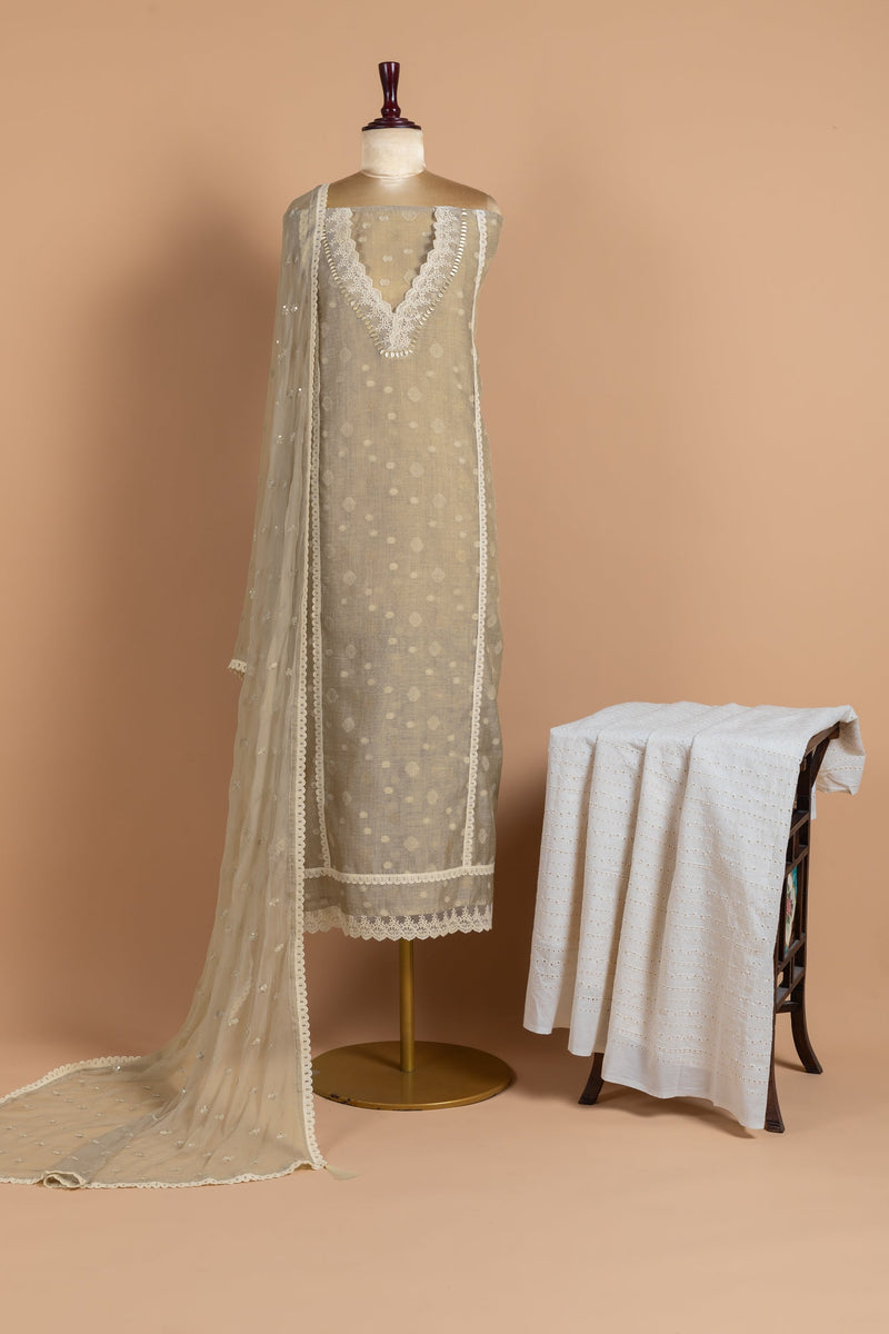 Luxe Linen Silk Beige Unstitched suit set Sterling House