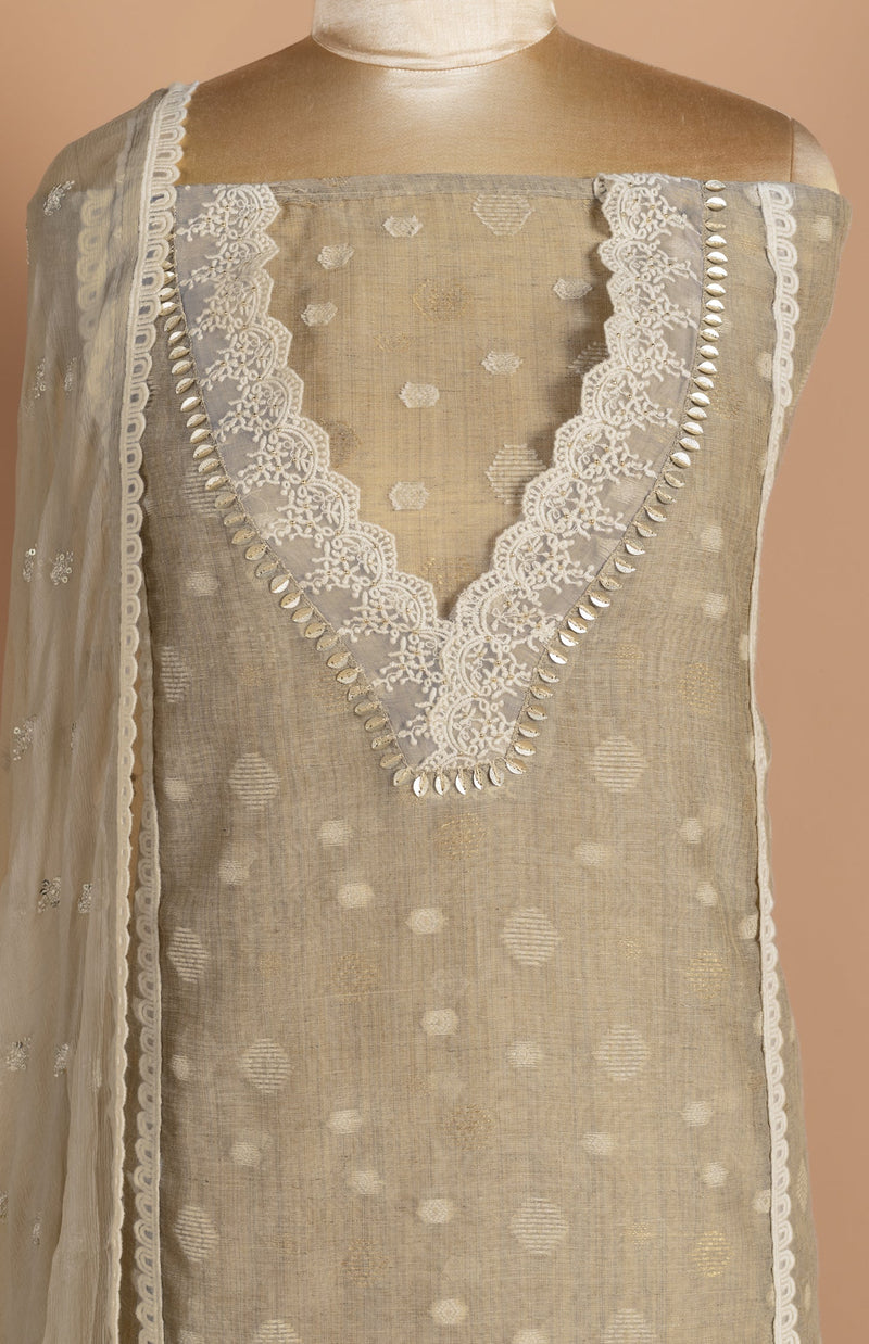 Luxe Linen Silk Beige Unstitched suit set Sterling House