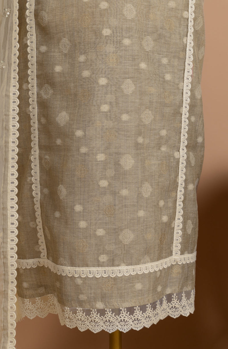 Luxe Linen Silk Beige Unstitched suit set Sterling House
