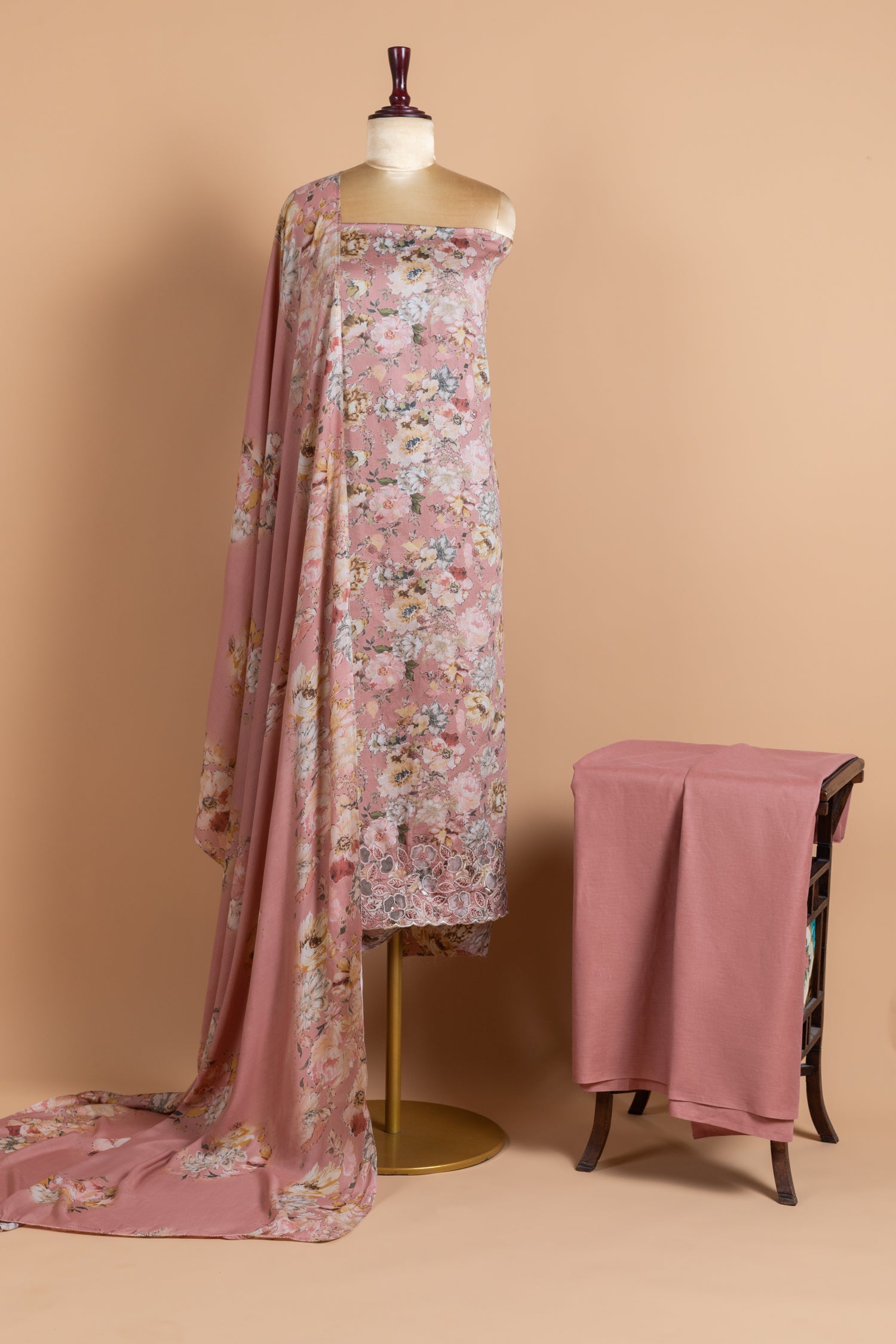 Afreen Soft Cotton Pink Unstitched Suit Set