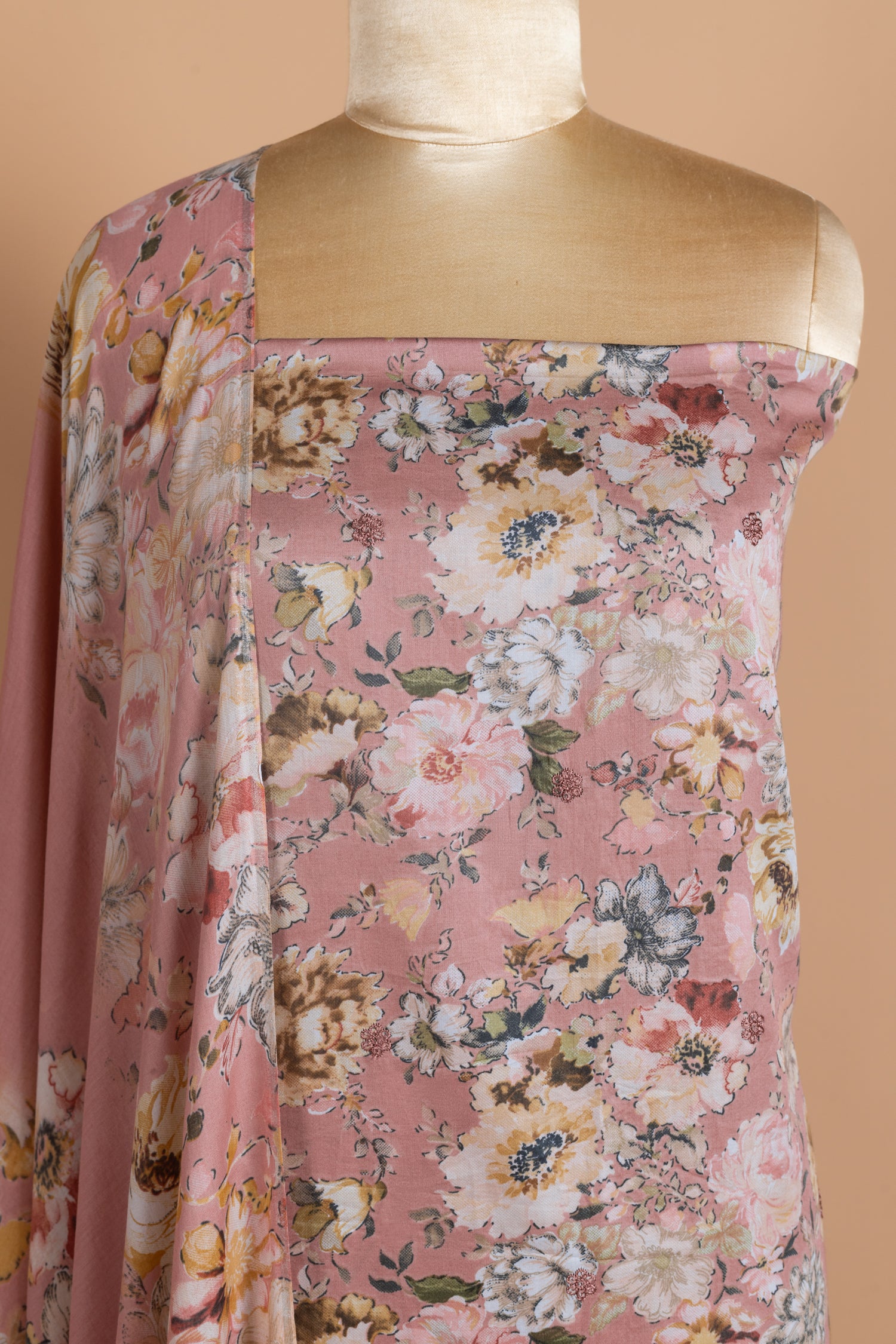 Afreen Soft Cotton Pink Unstitched Suit Set