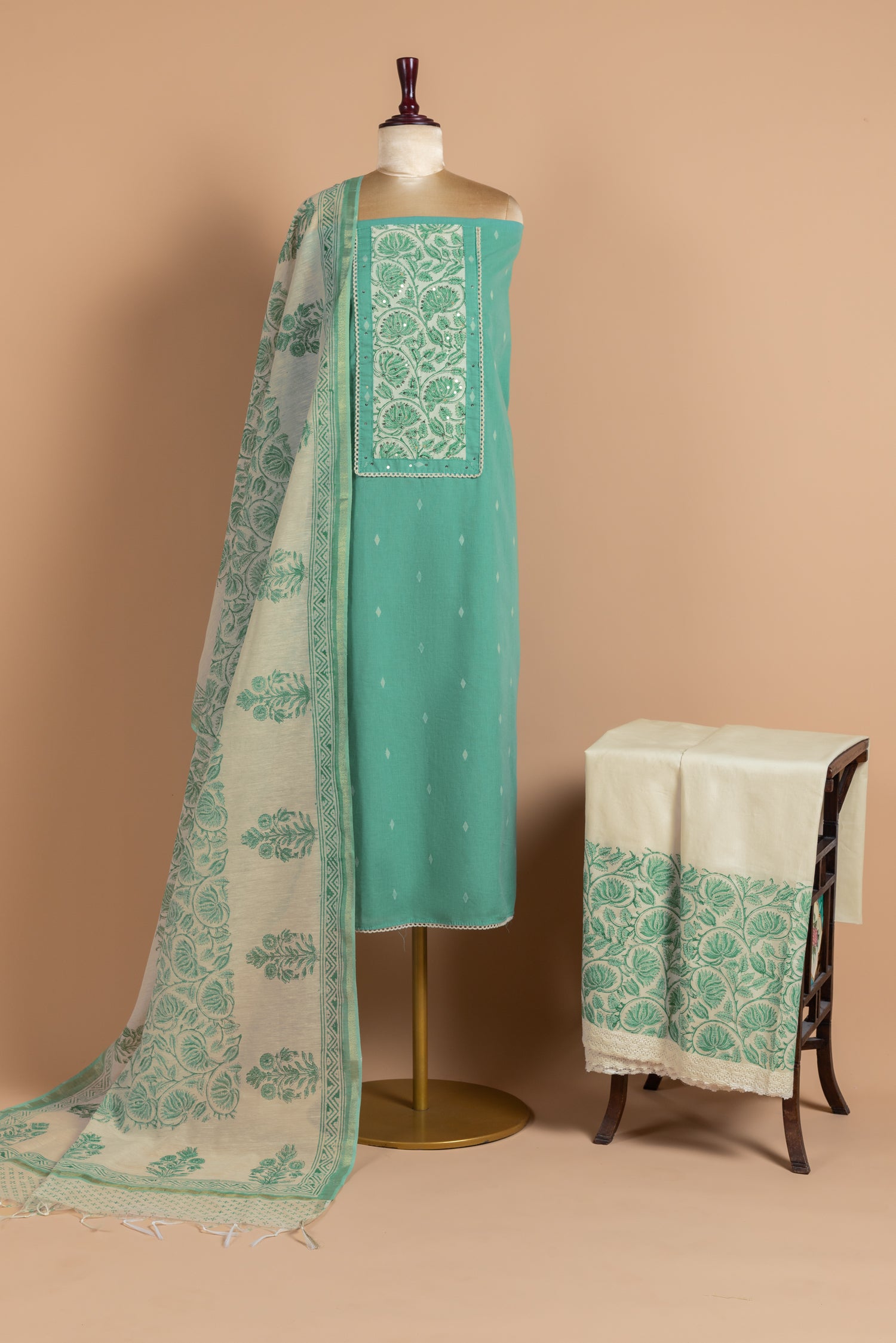Afreen  Cotton   Blue Unstitched Suit Set