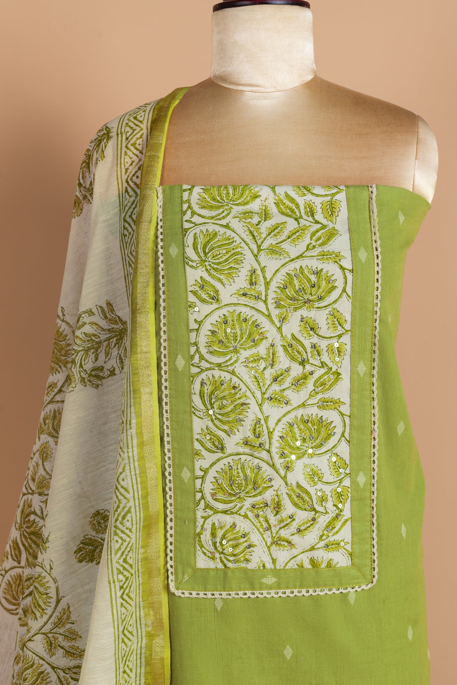 Afreen  Cotton   Neon Green Unstitched Suit Set Sterling House
