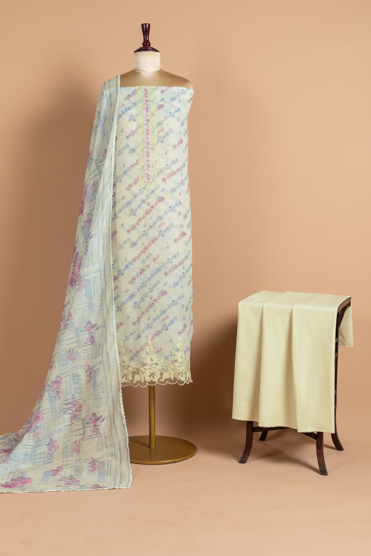 Linen yellow Unstitched Suit Set