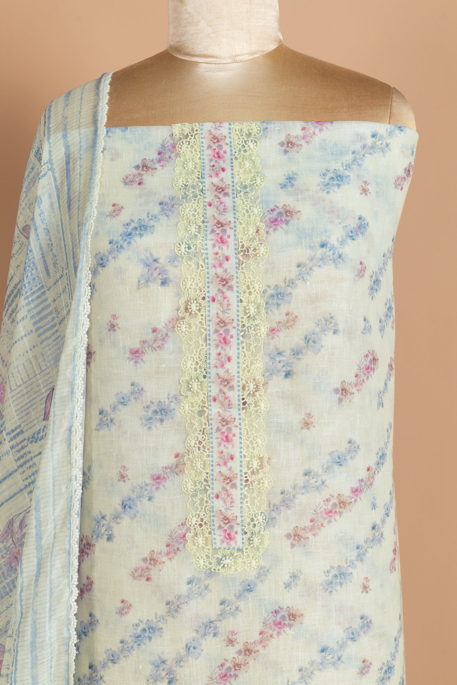 Linen yellow Unstitched Suit Set