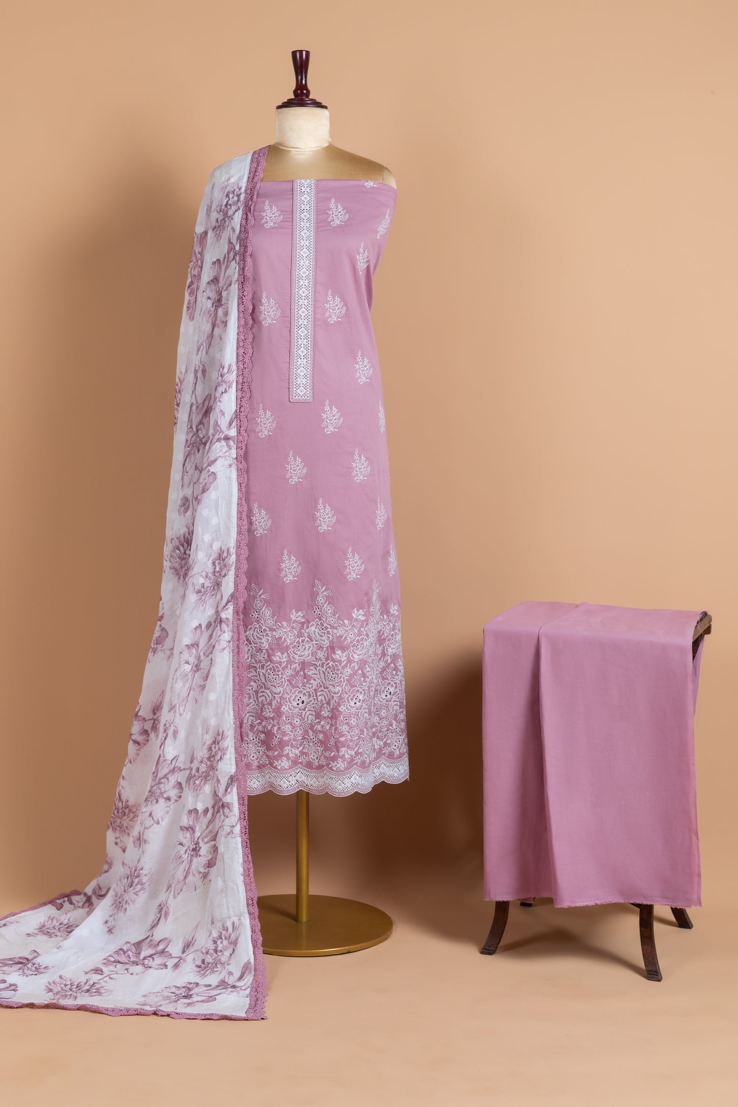 Afreen Soft cotton Almond Pink Unstitched Suit Set