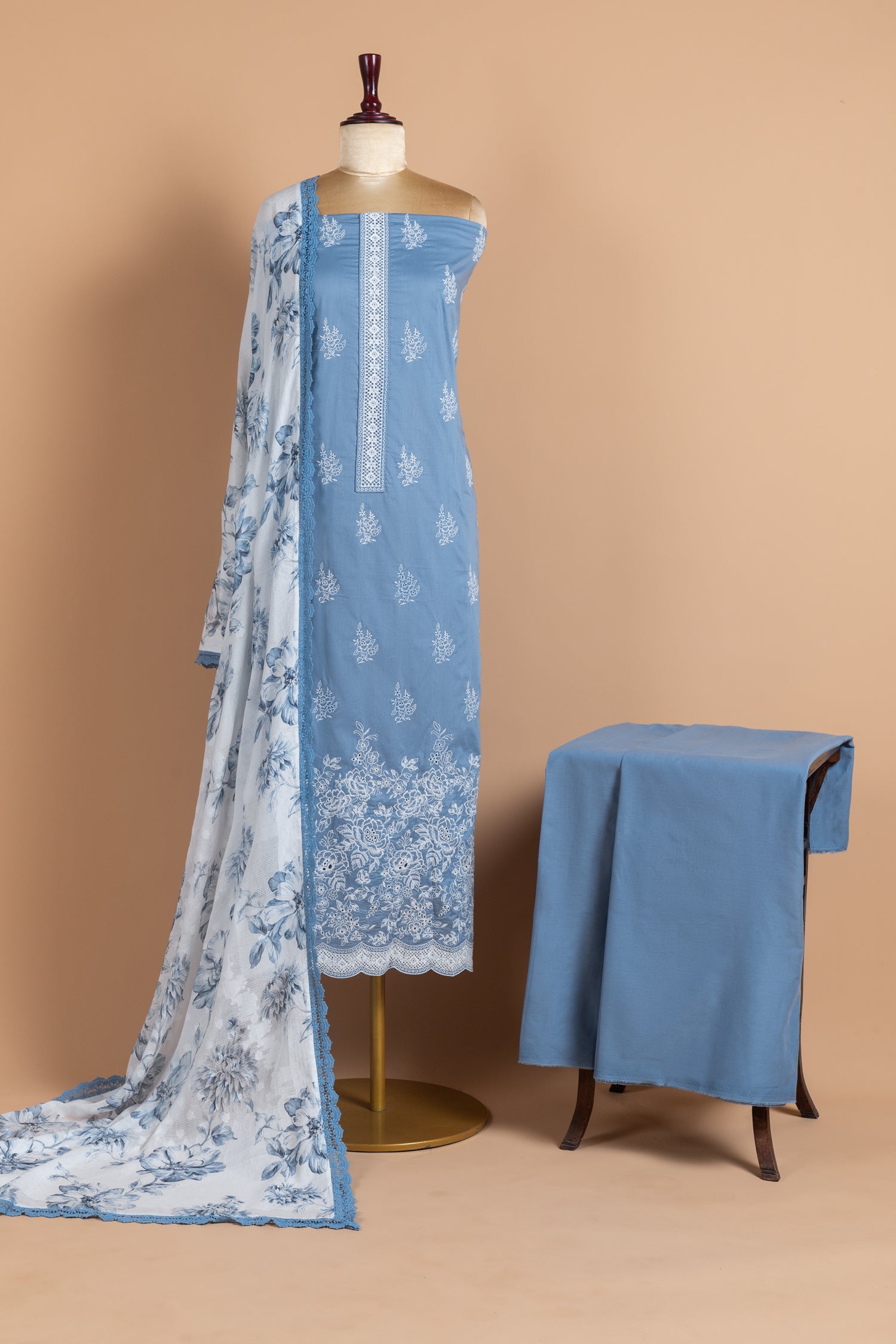 Afreen Soft cotton Powder Blue Unstitched Suit Set