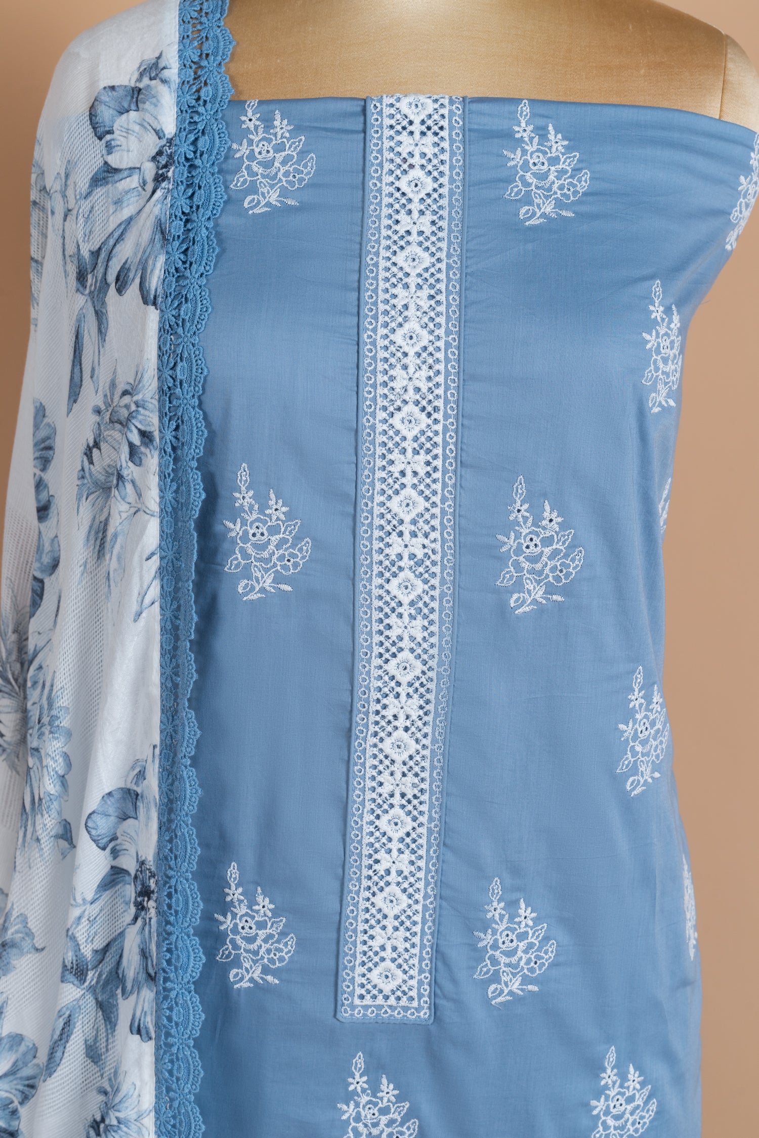 Afreen Soft cotton Powder Blue Unstitched Suit Set Sterling House
