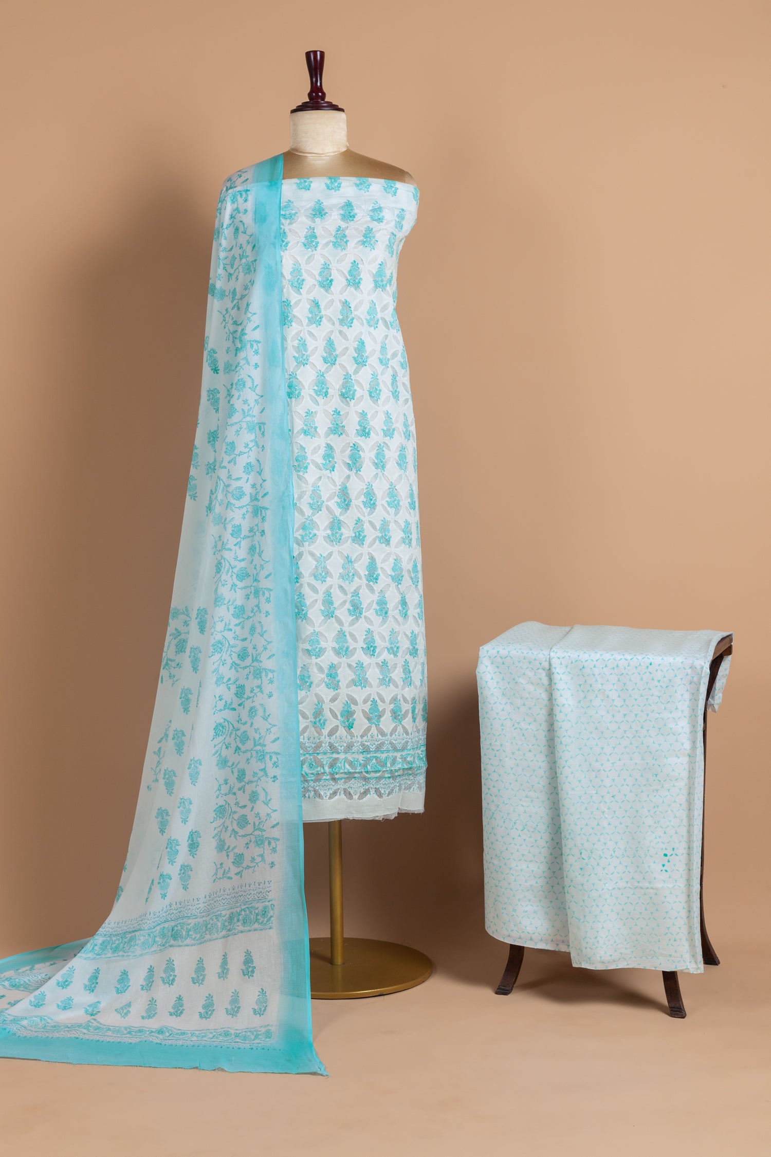 Roze   Cotton   Blue Unstitched Suit Set
