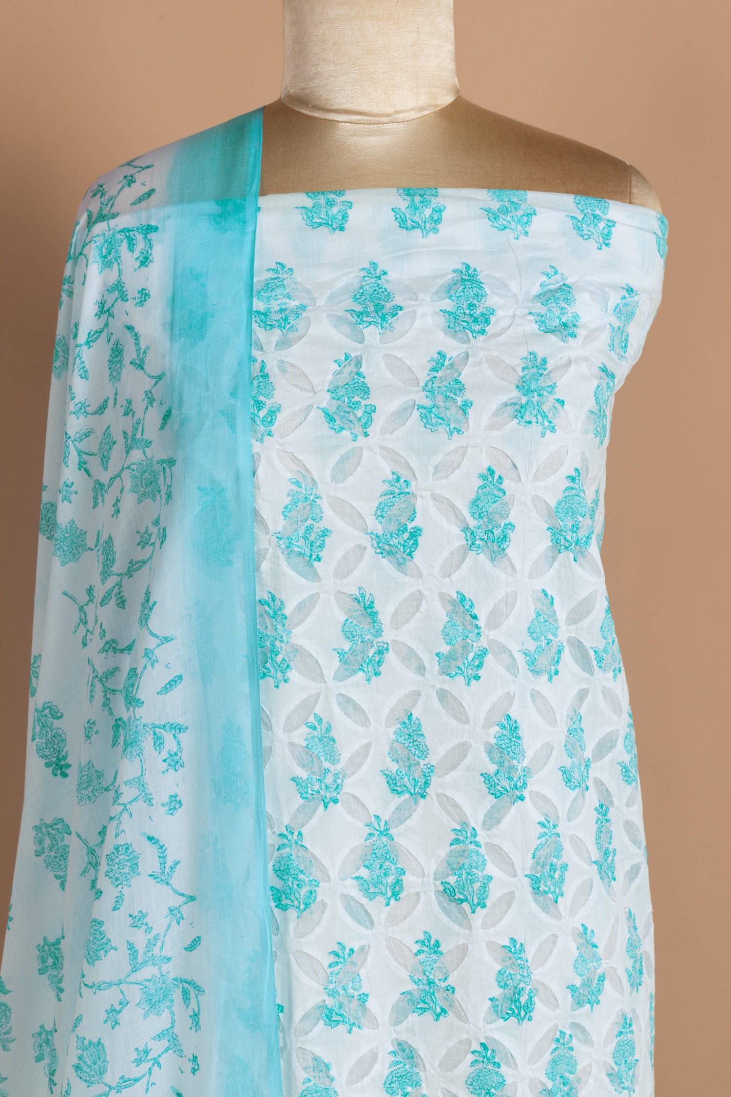 Roze   Cotton   Blue Unstitched Suit Set