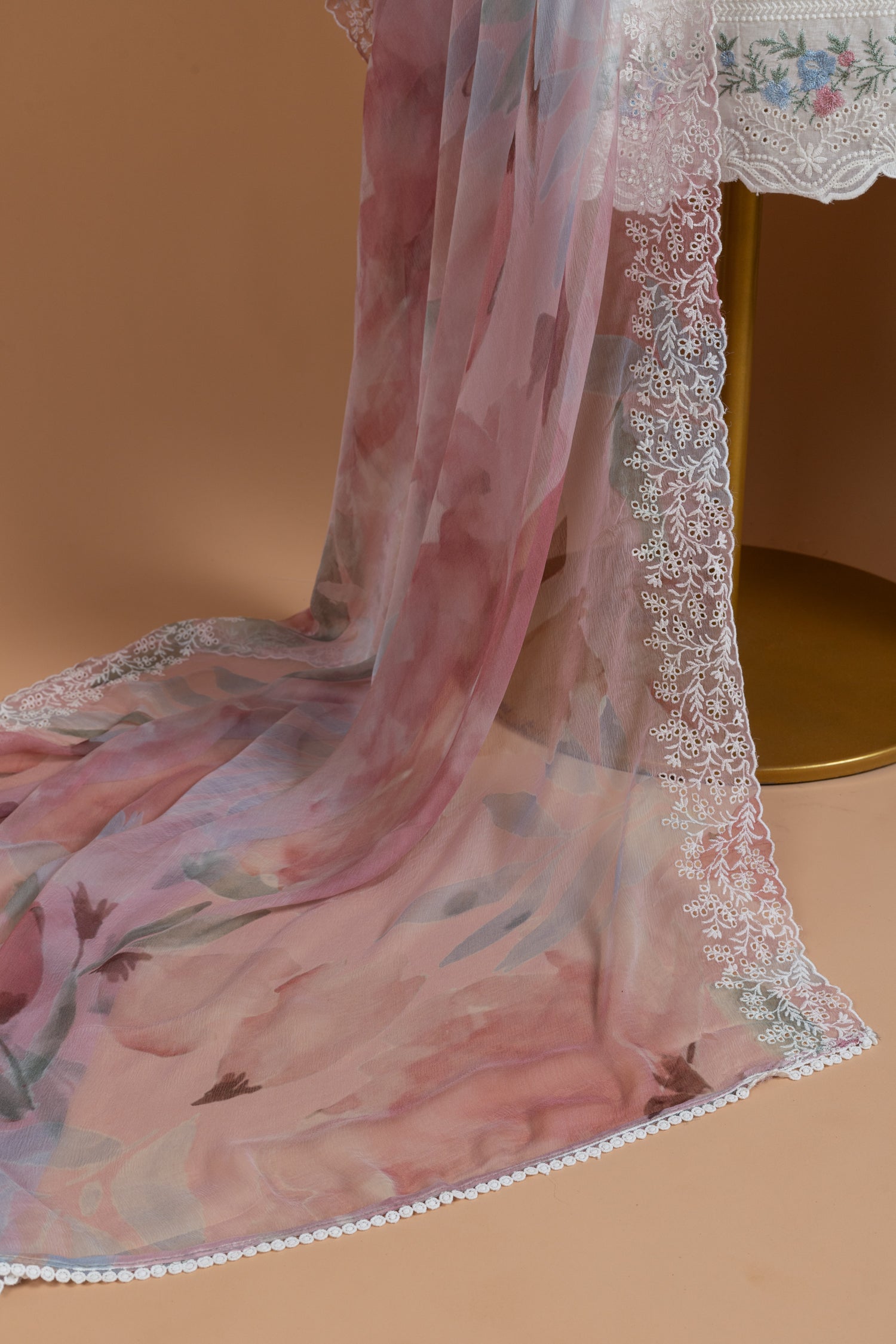 Roze   Cotton   White  Unstitched Suit Set