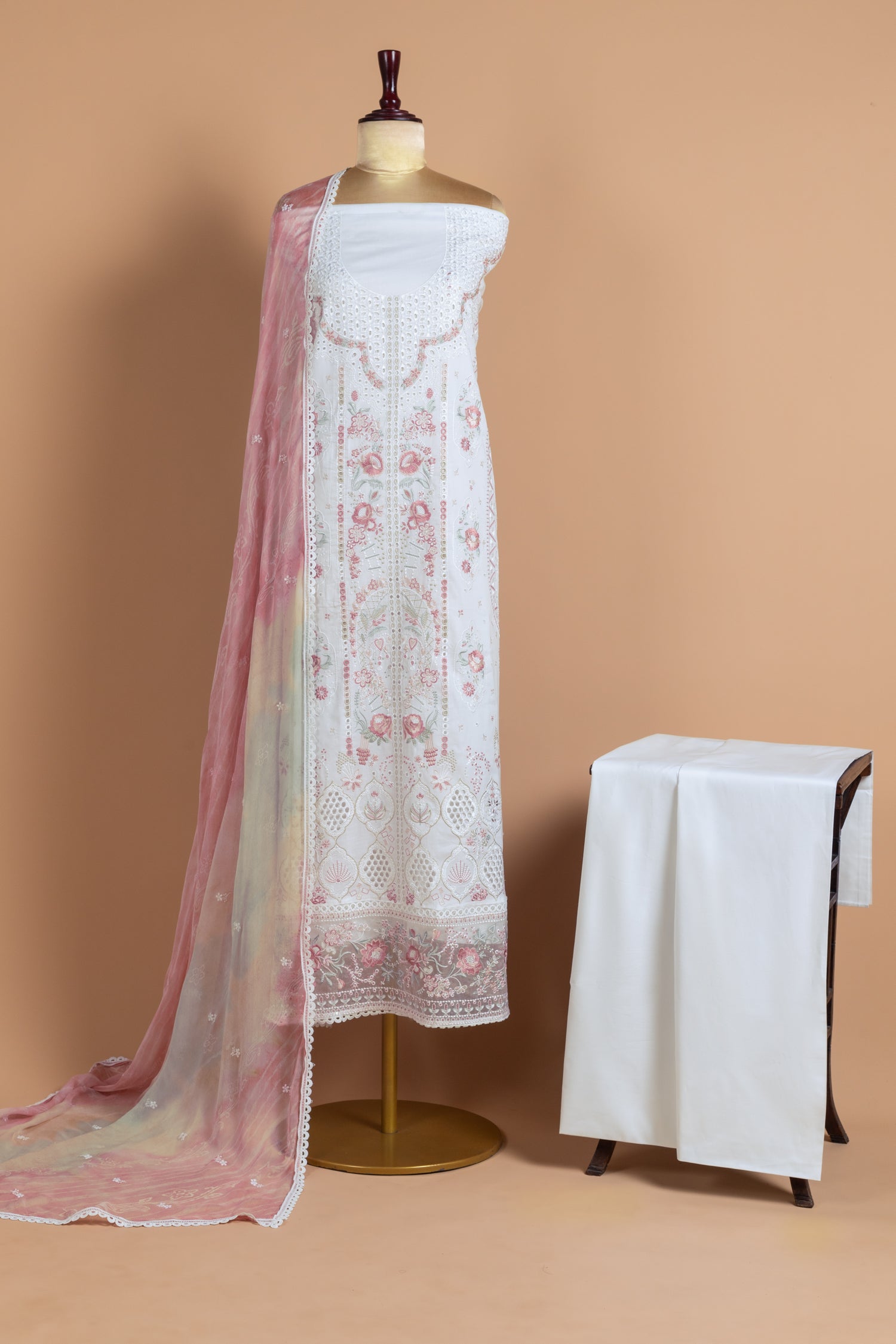 Afreen Soft Cotton White Unstitched Suit Set