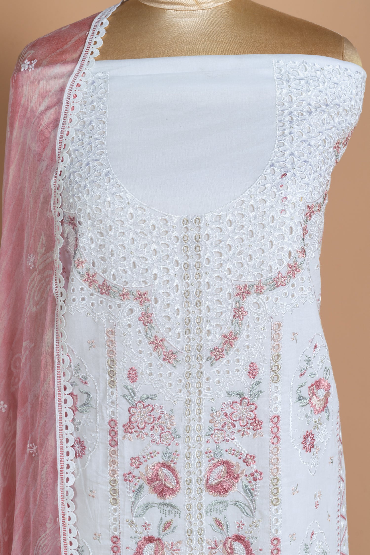 Afreen Soft Cotton White Unstitched Suit Set