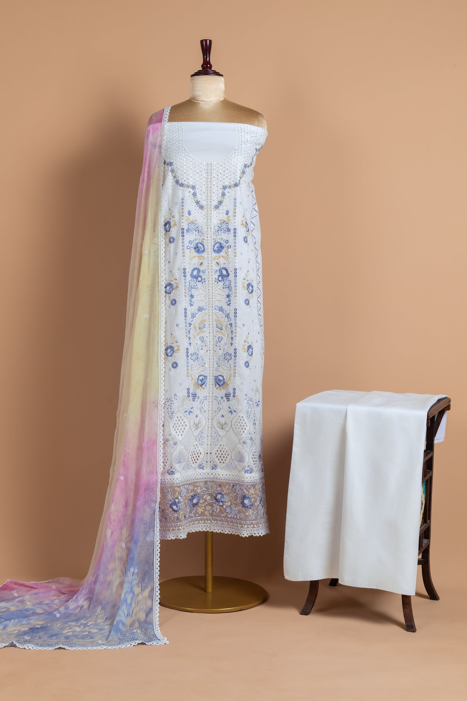 Afreen Soft Cotton White Unstitched Suit Set