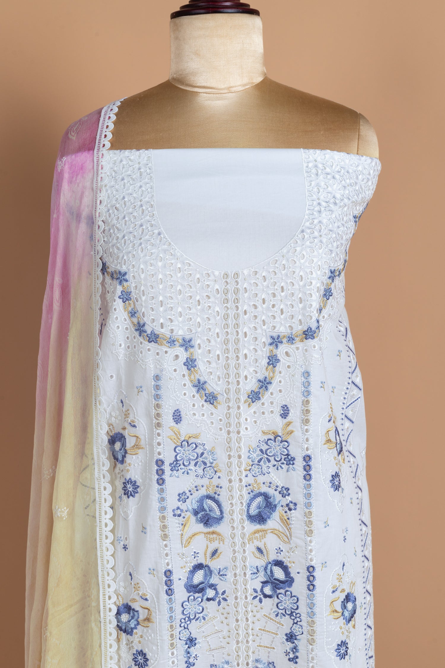 Afreen Soft Cotton White Unstitched Suit Set