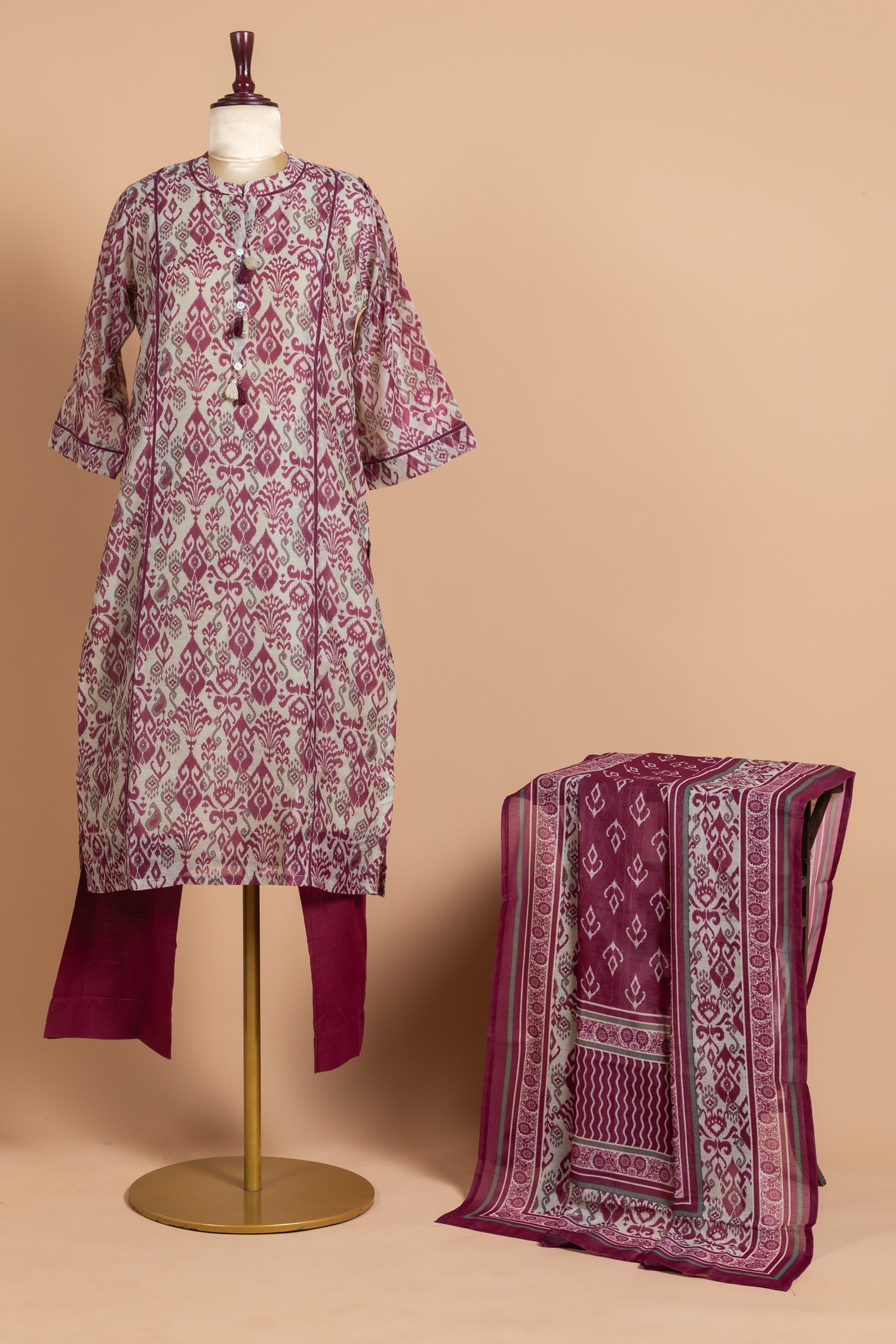 Afreen Wine Cotton Readymade Set