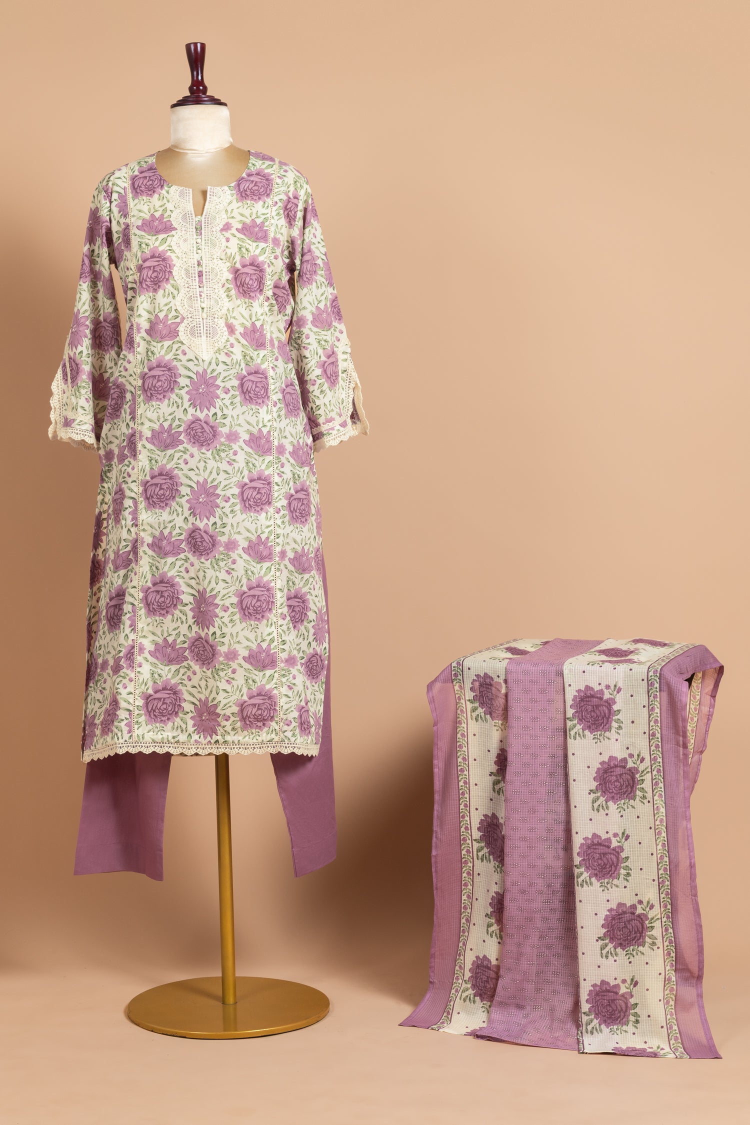 Afreen Purple  Cotton Readymade Set