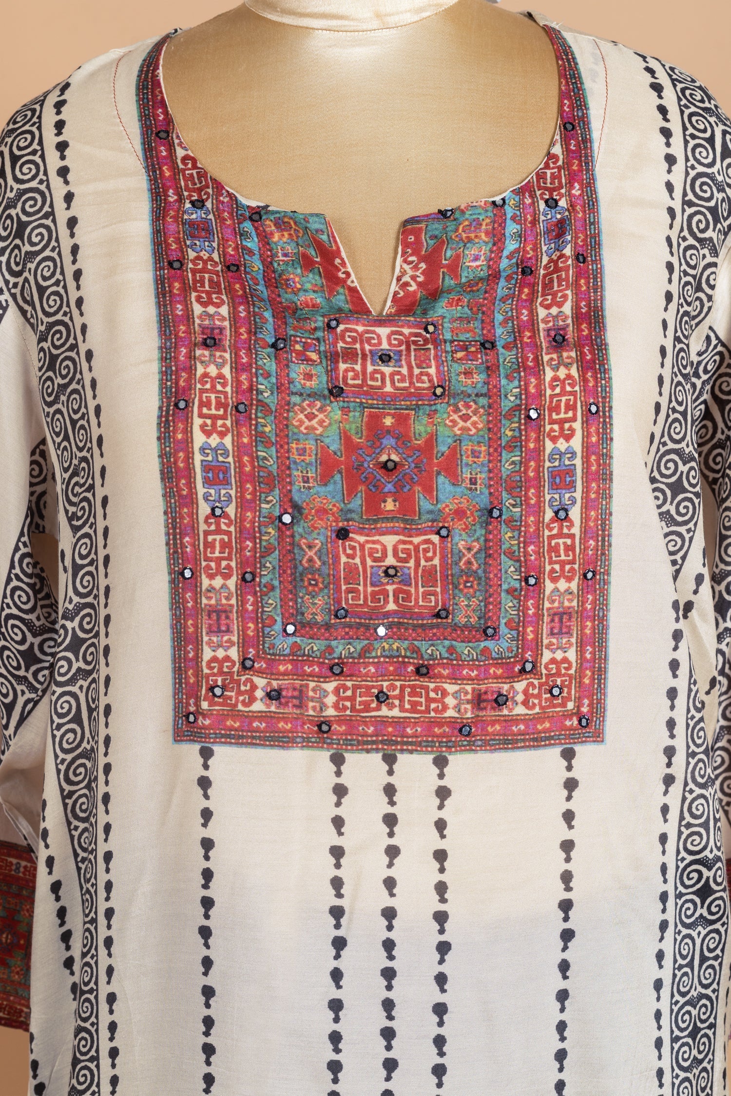 Afreen White With Black   Cotton Readymade Set Sterling House