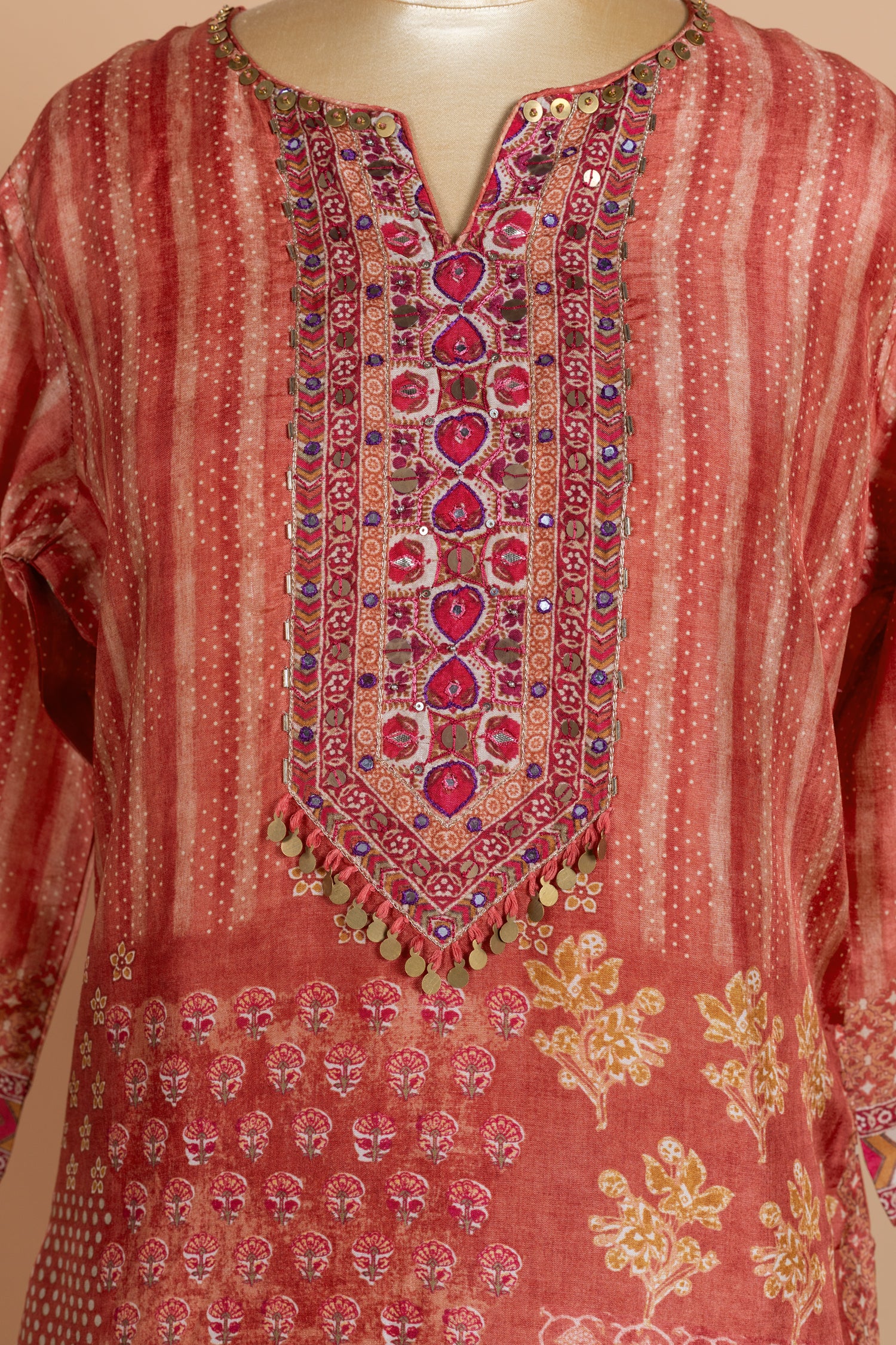 Afreen Rust Muslin Readymade set