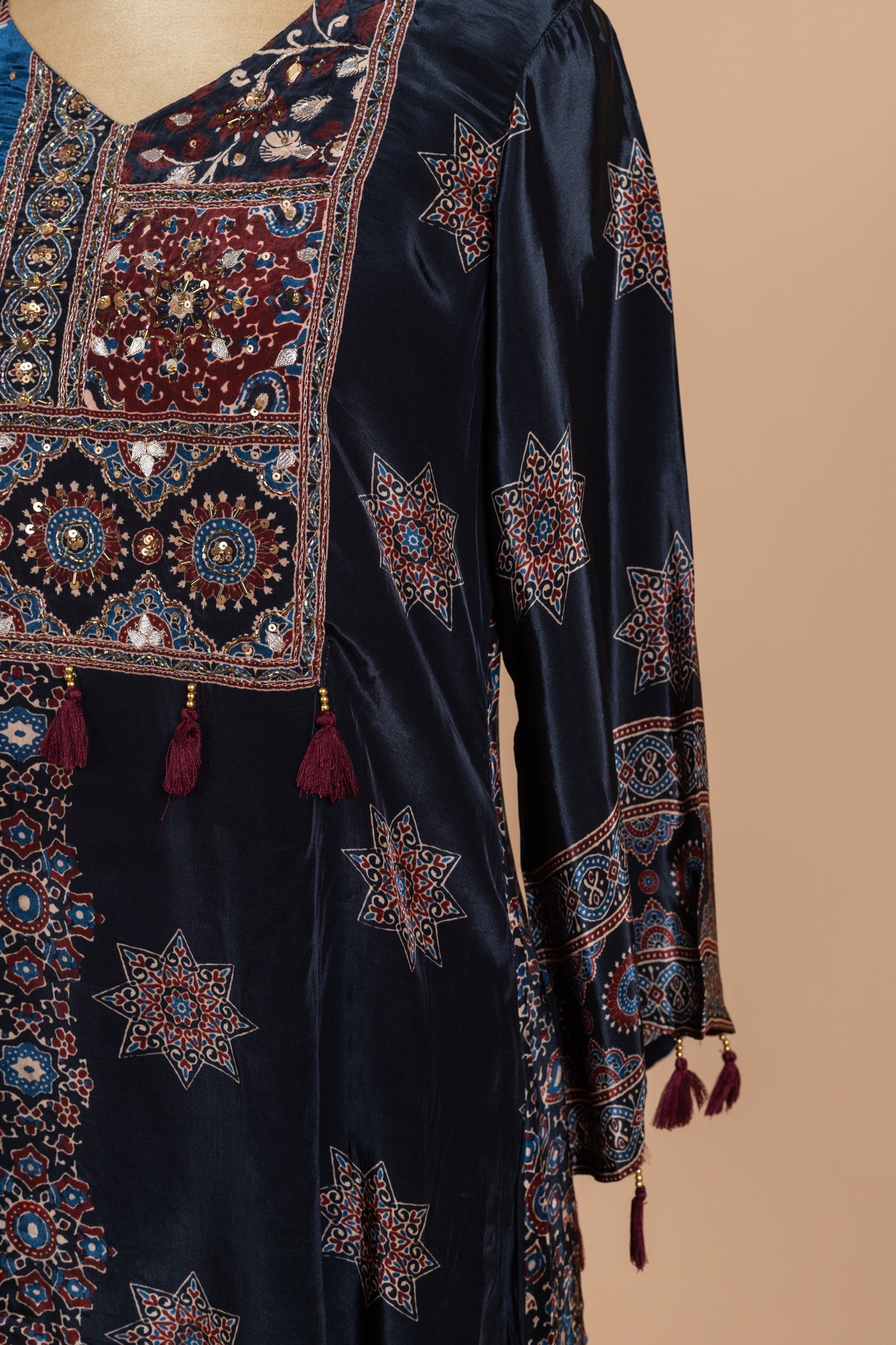 Luxe Black Muslin Ajrak Print Readymade Set Sterling House