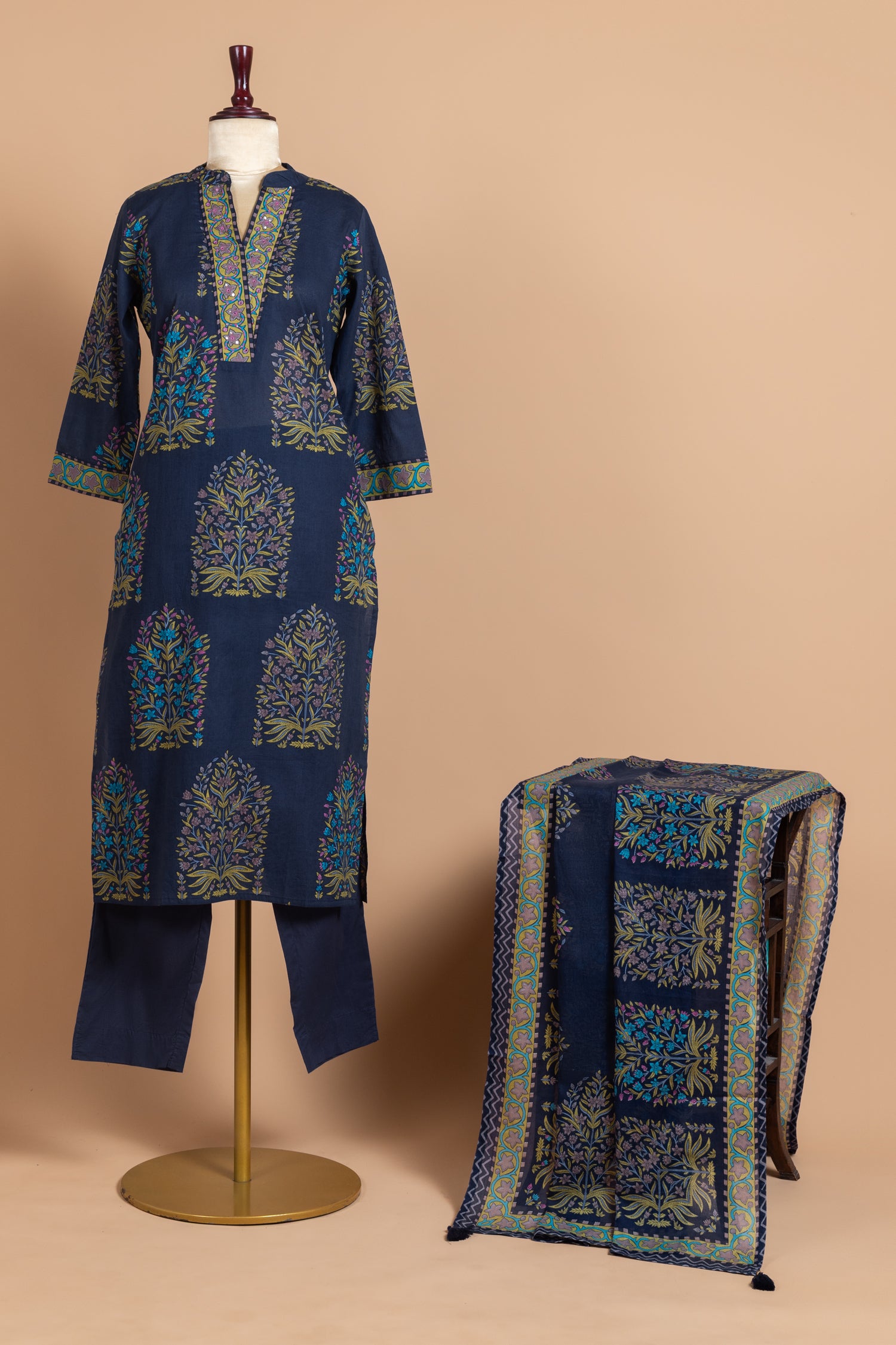 Afreen Blue Cotton Readymade Set