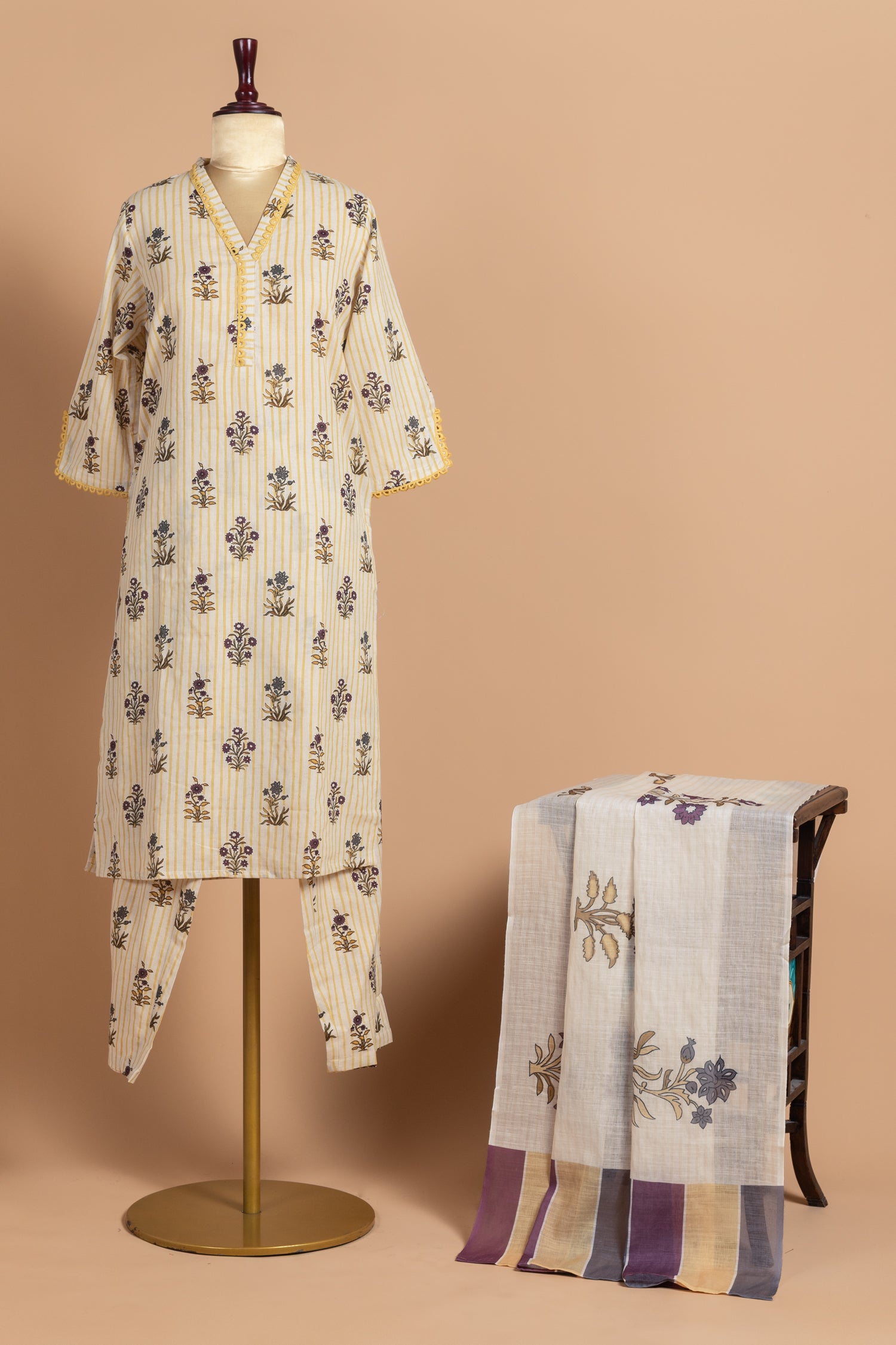 Afreen Yellow Cotton Printed Readymade Set