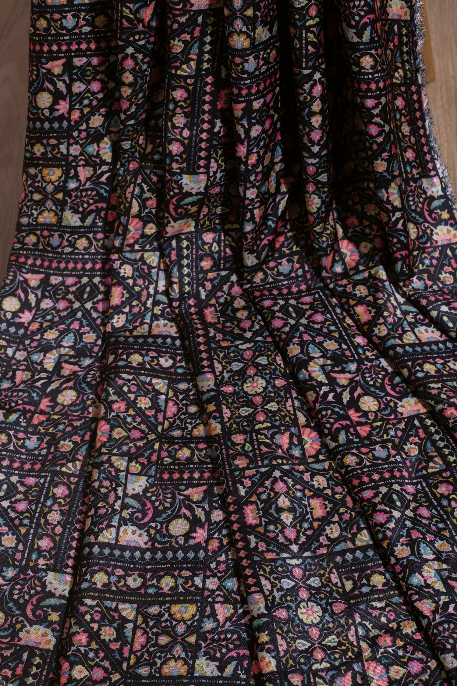 Afreen Black Printed Cotton Blend Fabric