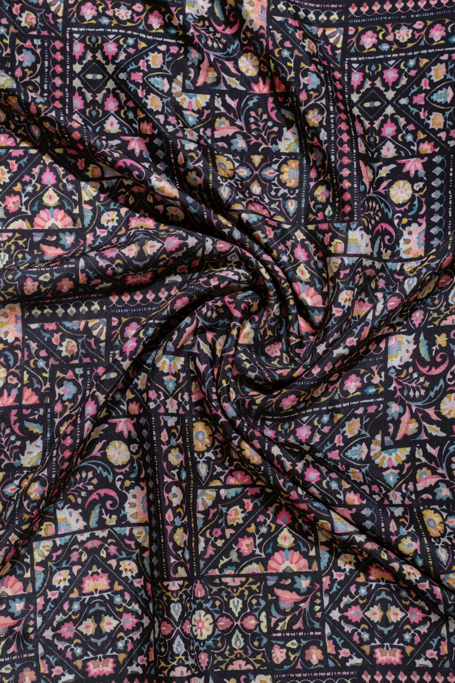 Afreen Black Printed Cotton Blend Fabric
