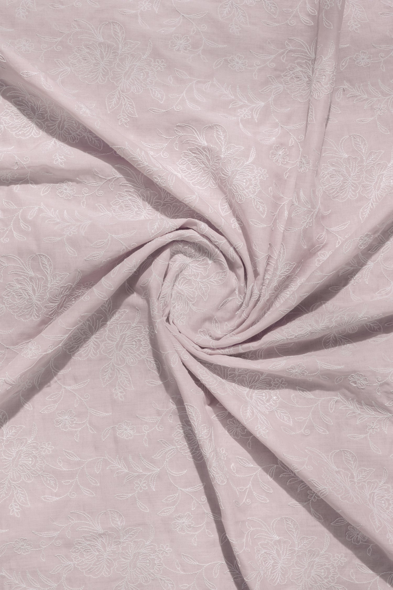 Linen Chanderi Lilac With White Embroidered Fabric