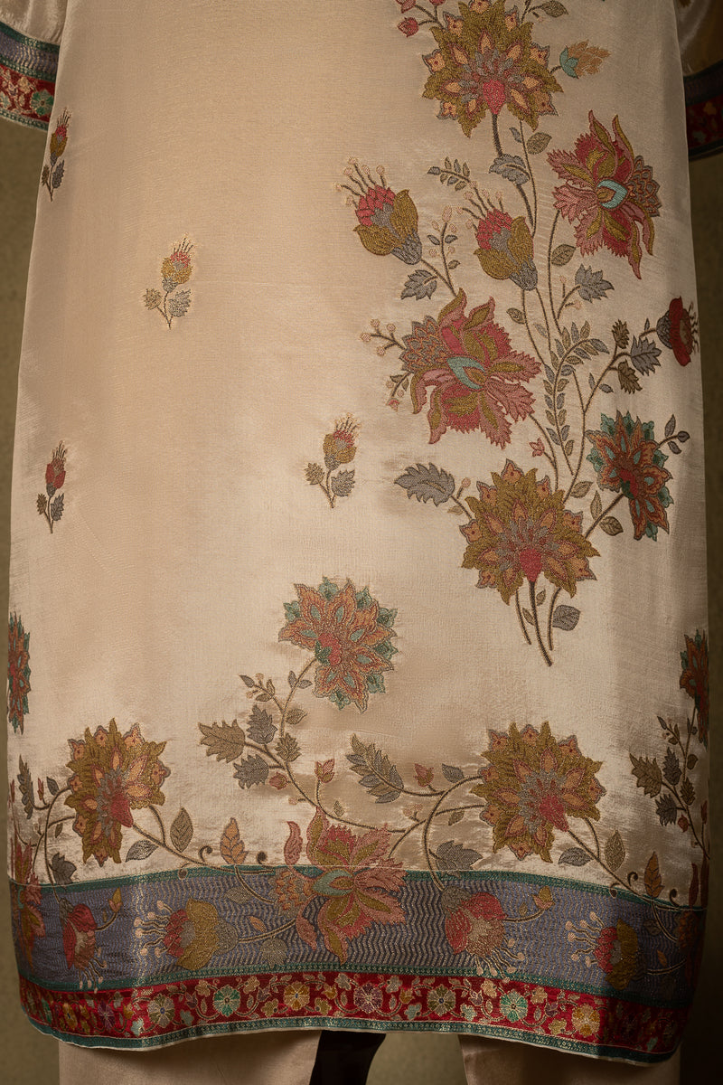 Ivory-Beige Shimmer Banarasi Blend Readymade Set