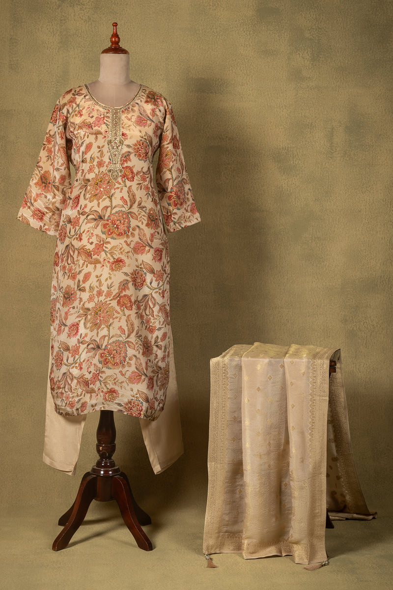 Soft Beige Shimmer Silk Readymade Set