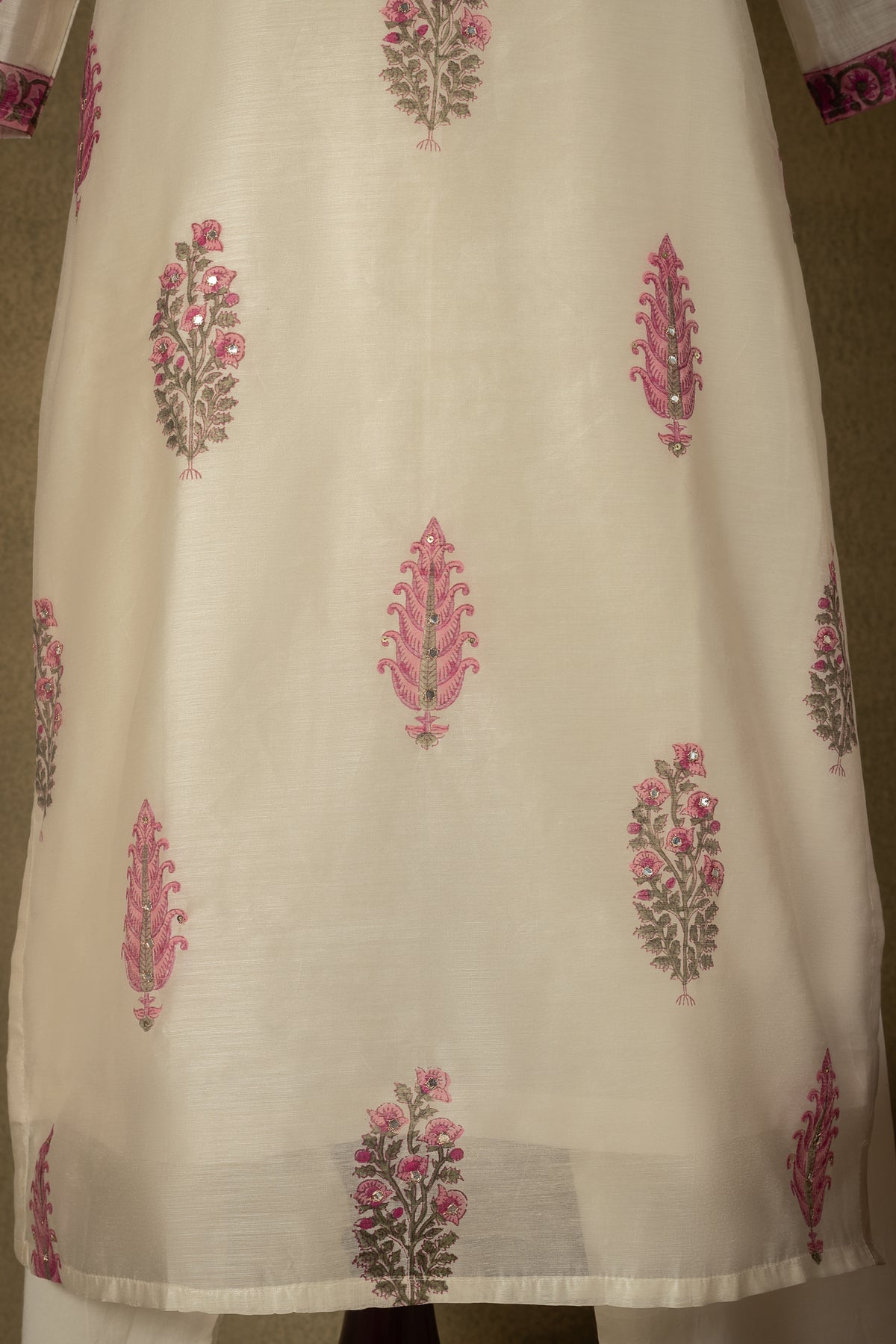 Off-White Pink Floral Silk Readymade Set