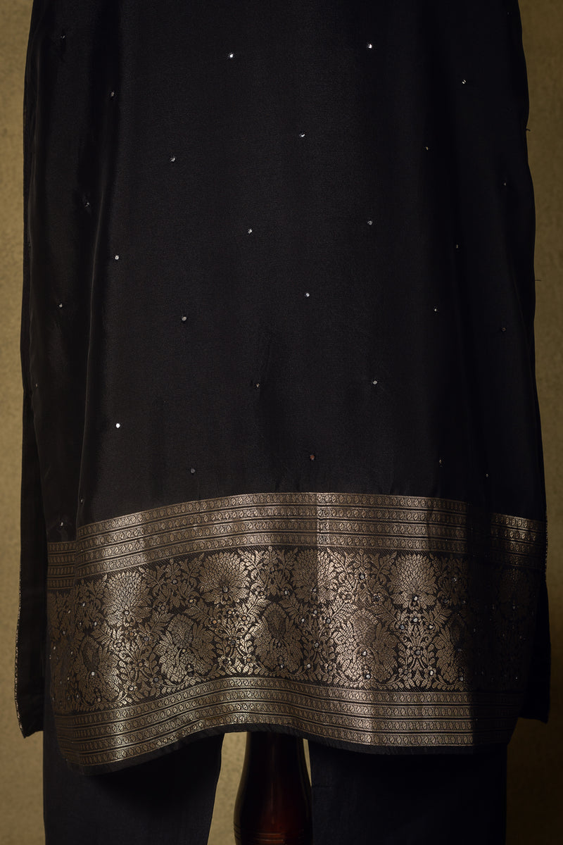 Jet Black Zari Silk Blend Readymade Set Sterling House