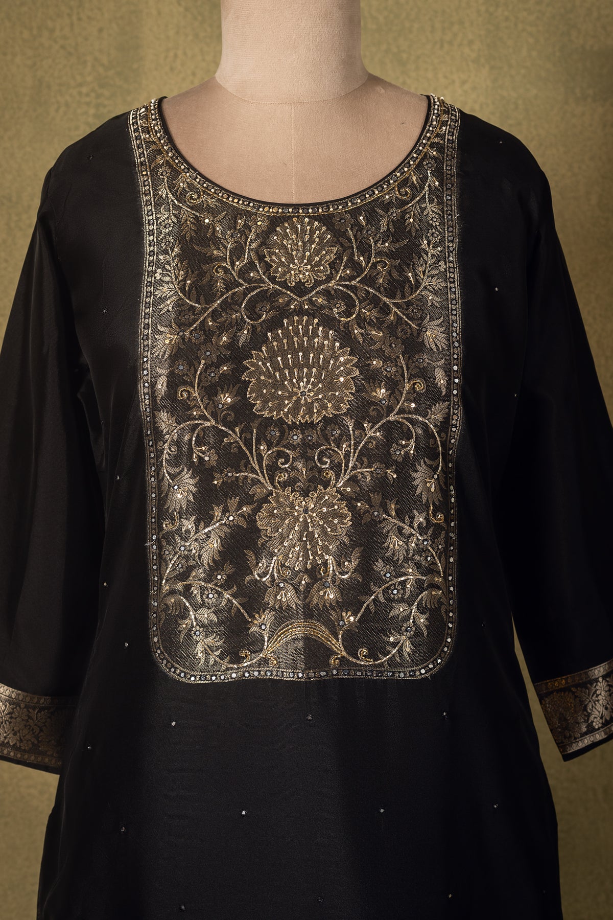 Jet Black Zari Silk Blend Readymade Set Sterling House