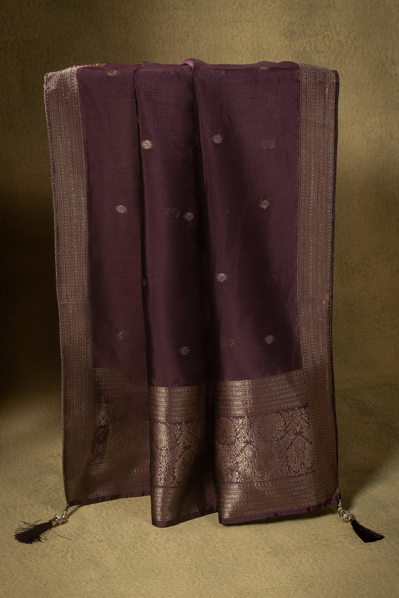 Deep Purple Zari Silk Blend Readymade Set Sterling House