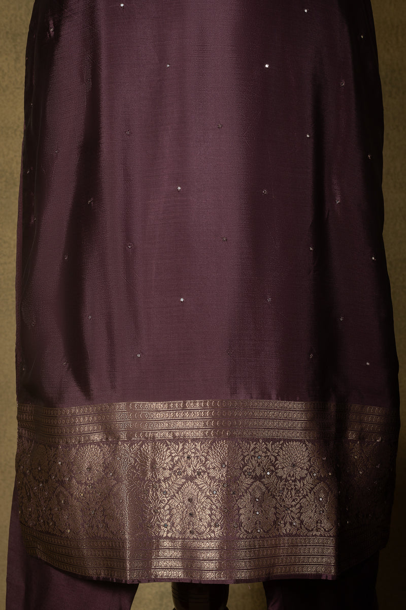 Deep Purple Zari Silk Blend Readymade Set Sterling House