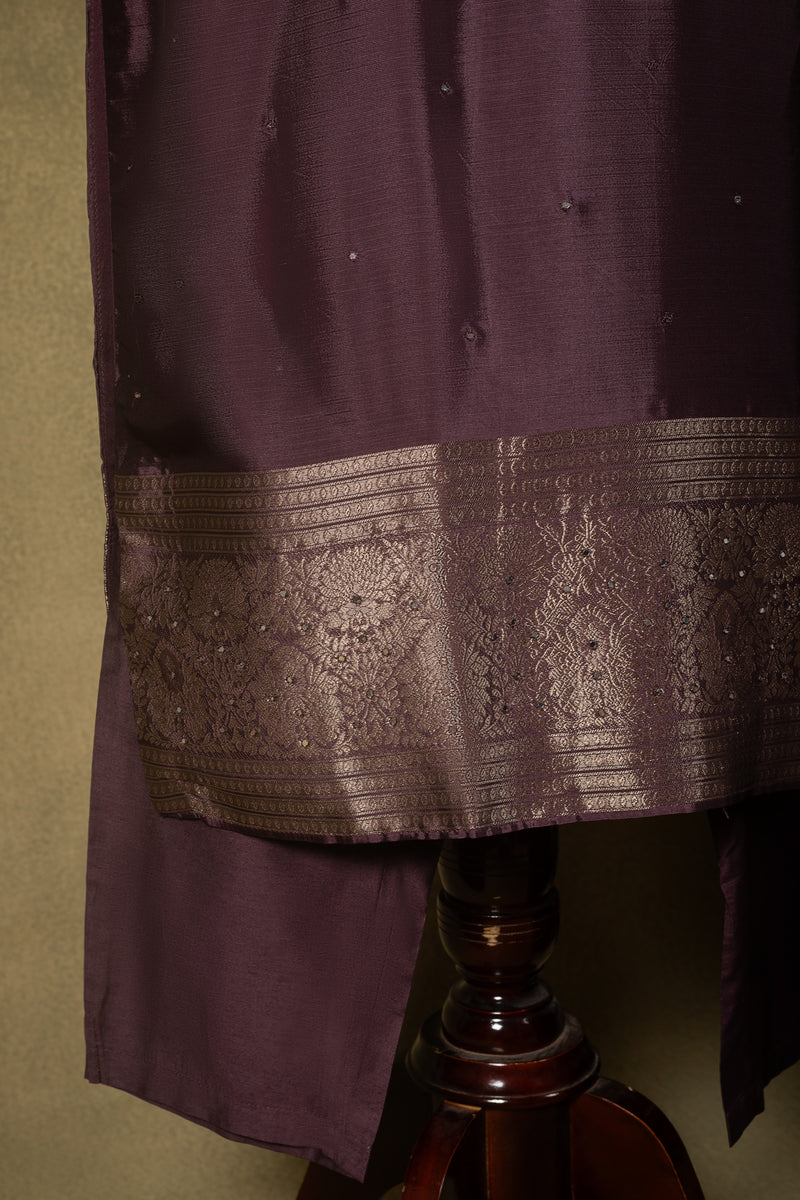 Deep Purple Zari Silk Blend Readymade Set Sterling House
