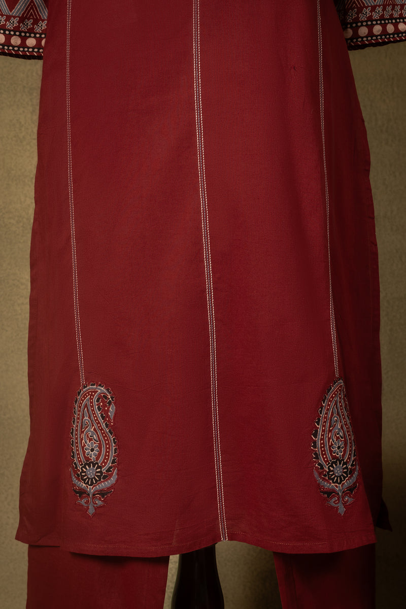 Rust Red Mirror Work Cotton Readymade Set