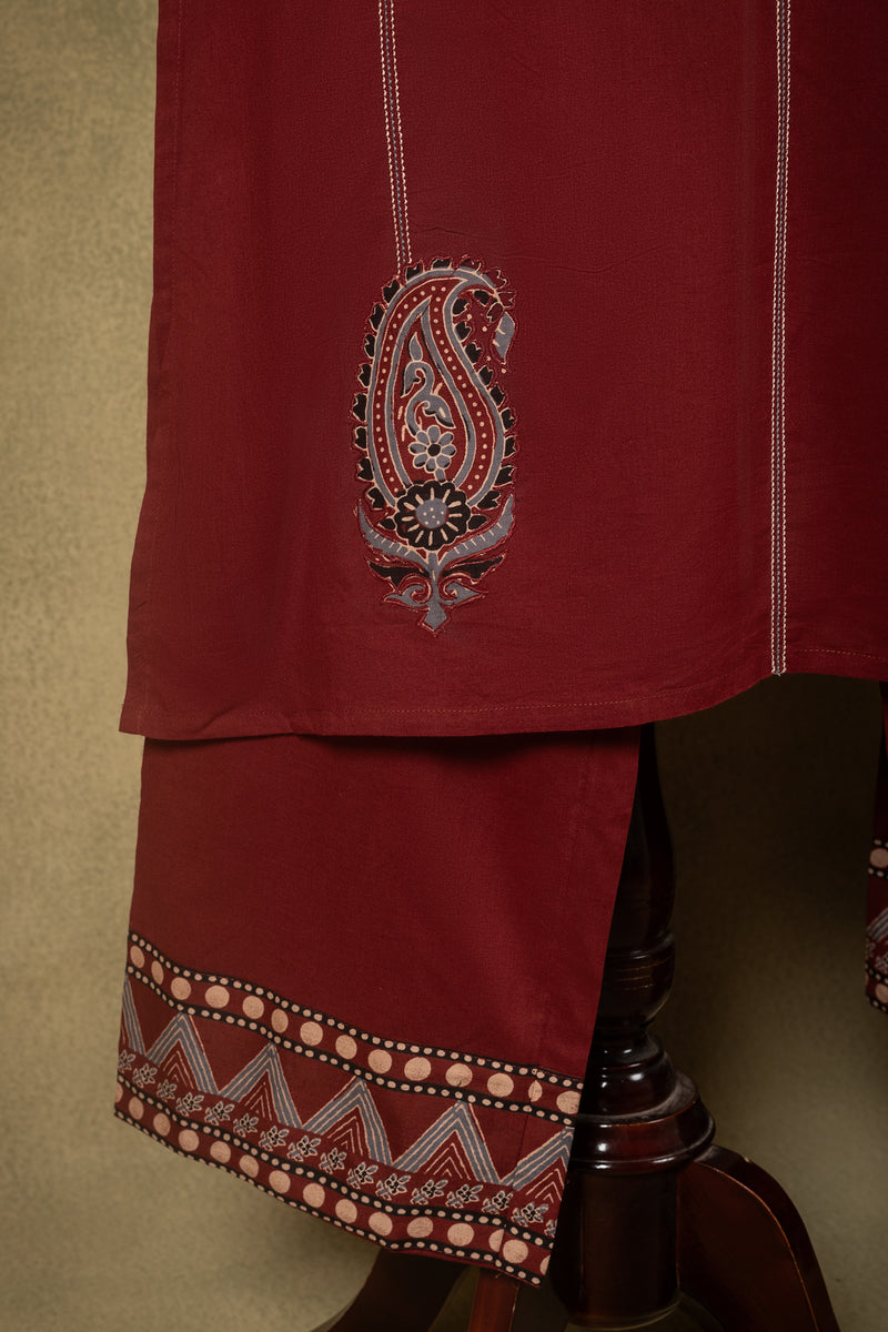 Rust Red Mirror Work Cotton Readymade Set